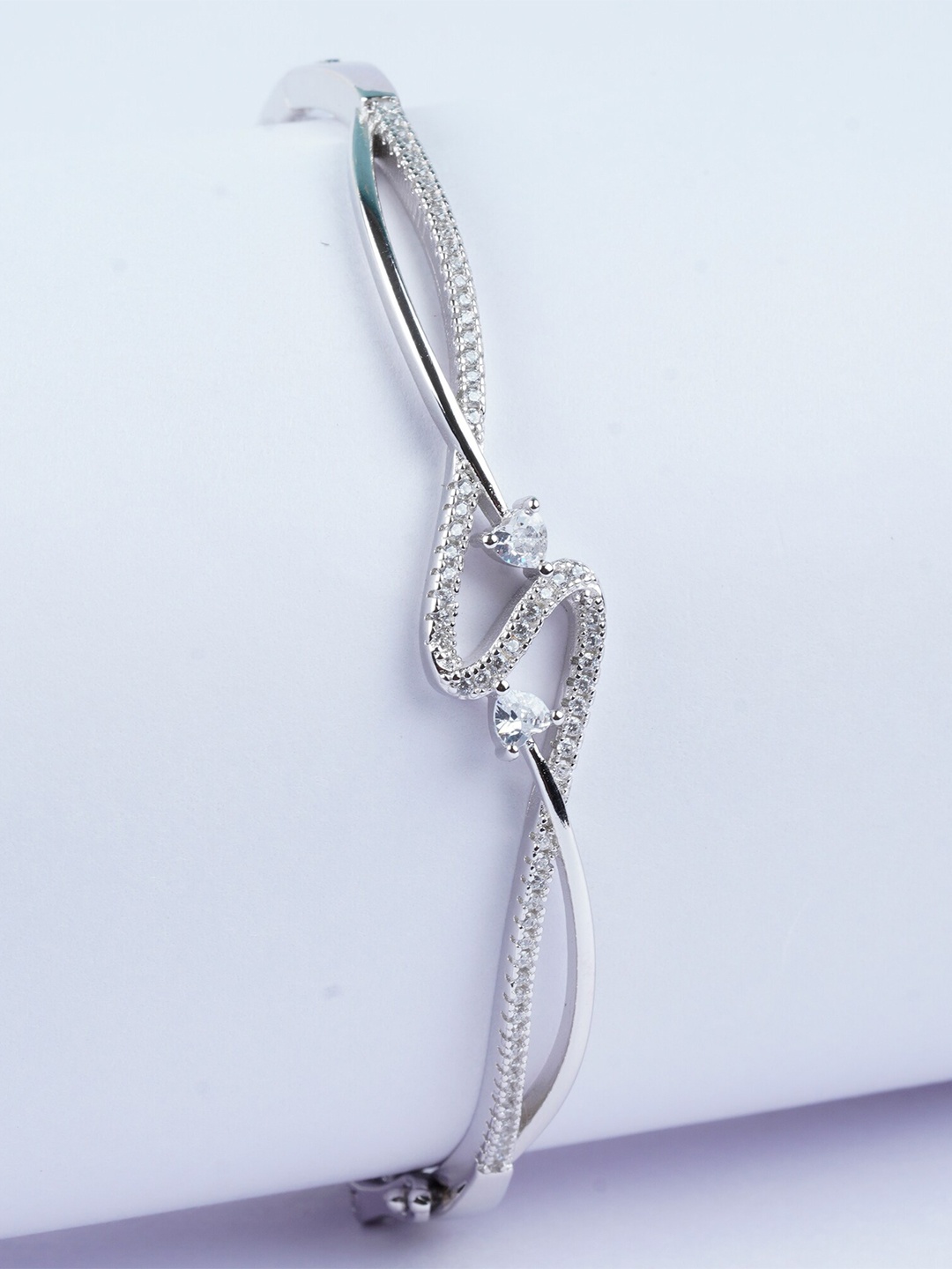 

925 SILLER Sterling Silver Rhodium-Plated Cubic Zirconia Kada Bracelet