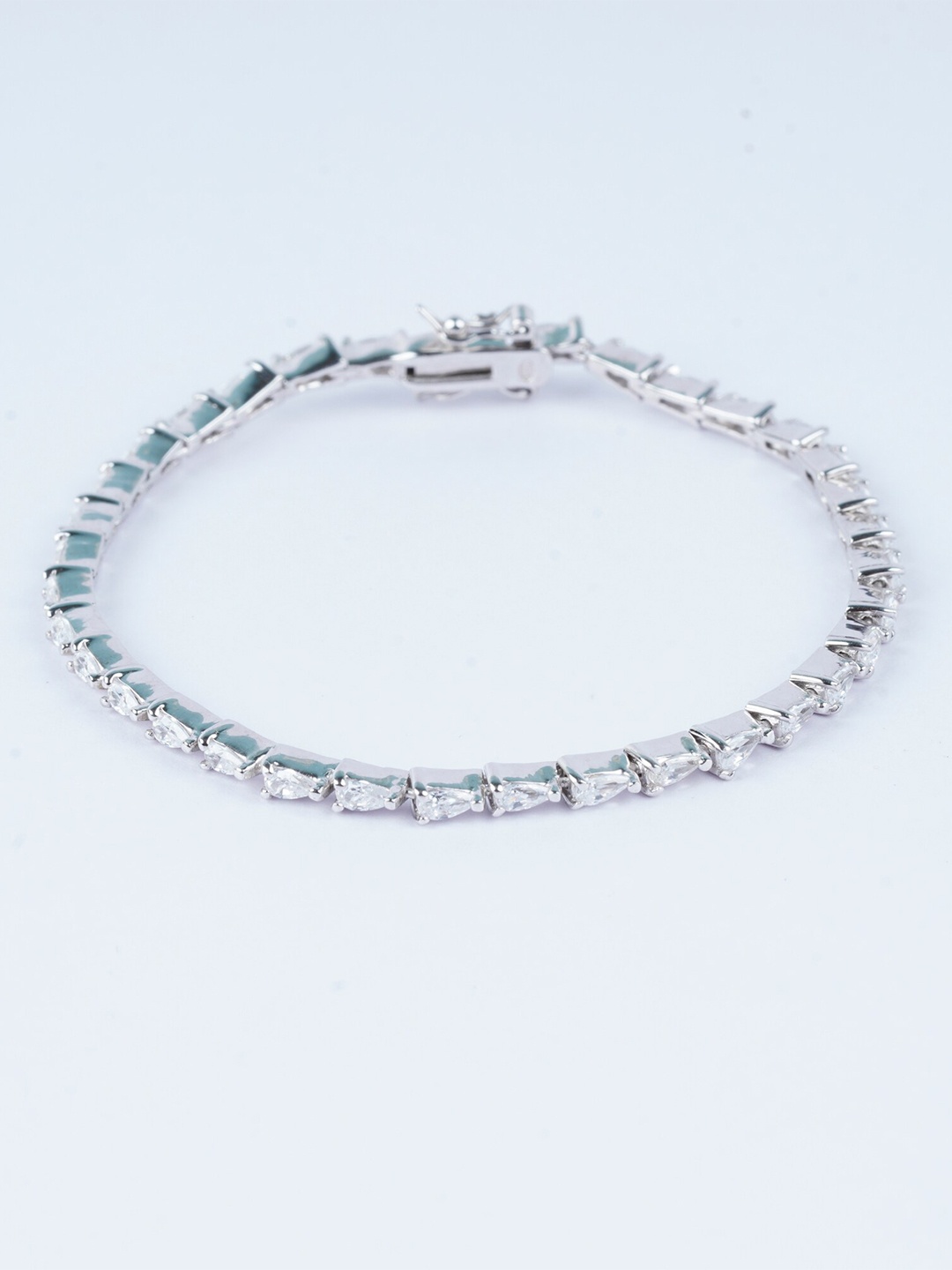 

925 SILLER 925 Sterling Silver Rhodium-Plated CZ-Studded Link Bangle-Style Bracelet