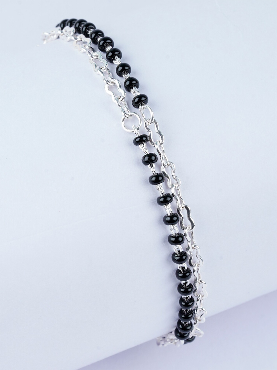 

925 SILLER Rhodium-Plated 925 Sterling Silver Beaded Link Bracelet