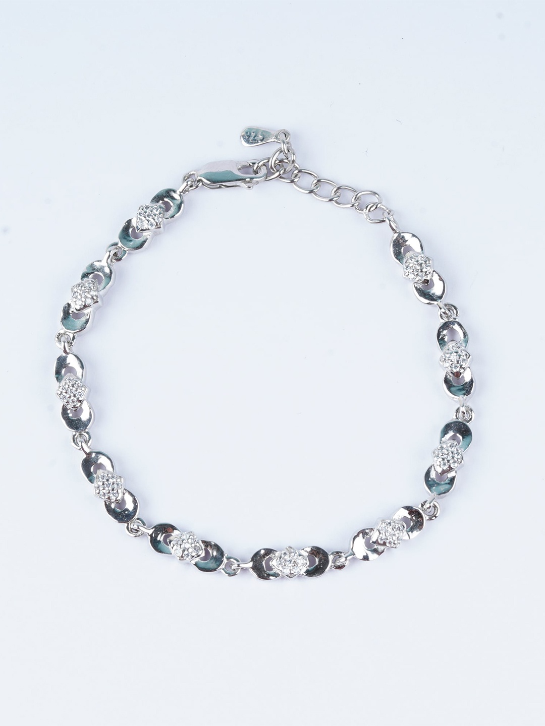 

925 SILLER Sterling Silver Rhodium-Plated Cubic Zirconia Link Bracelet