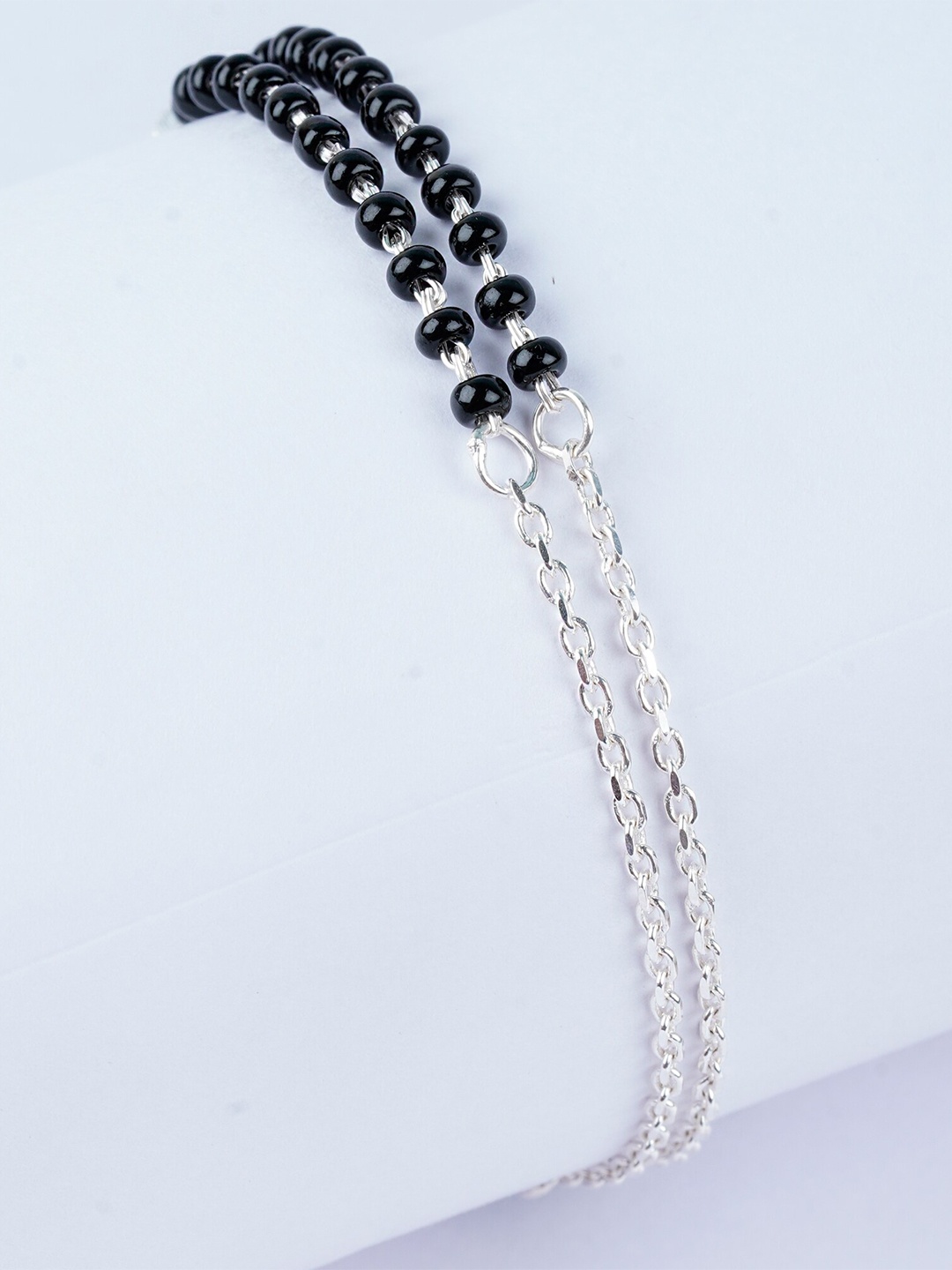 

925 SILLER Rhodium-Plated 925 Sterling Silver Beaded Link Bracelet