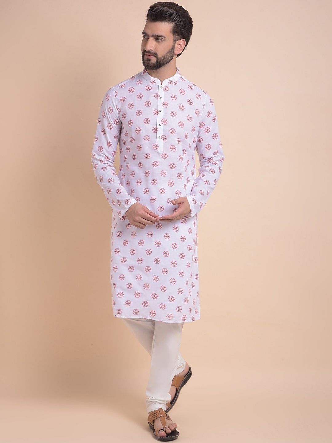

Anouk White Ethnic Motifs Printed Pure Cotton Straight Kurta with Churidar