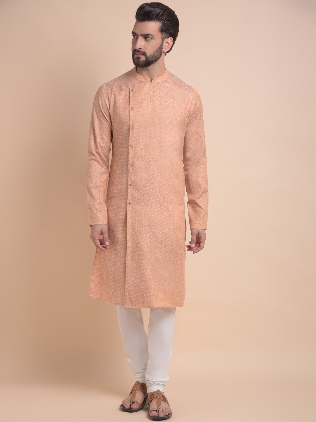 

Anouk Copper-Coloured & White Ethnic Woven Design Cotton Jacquard Kurta with Churidar