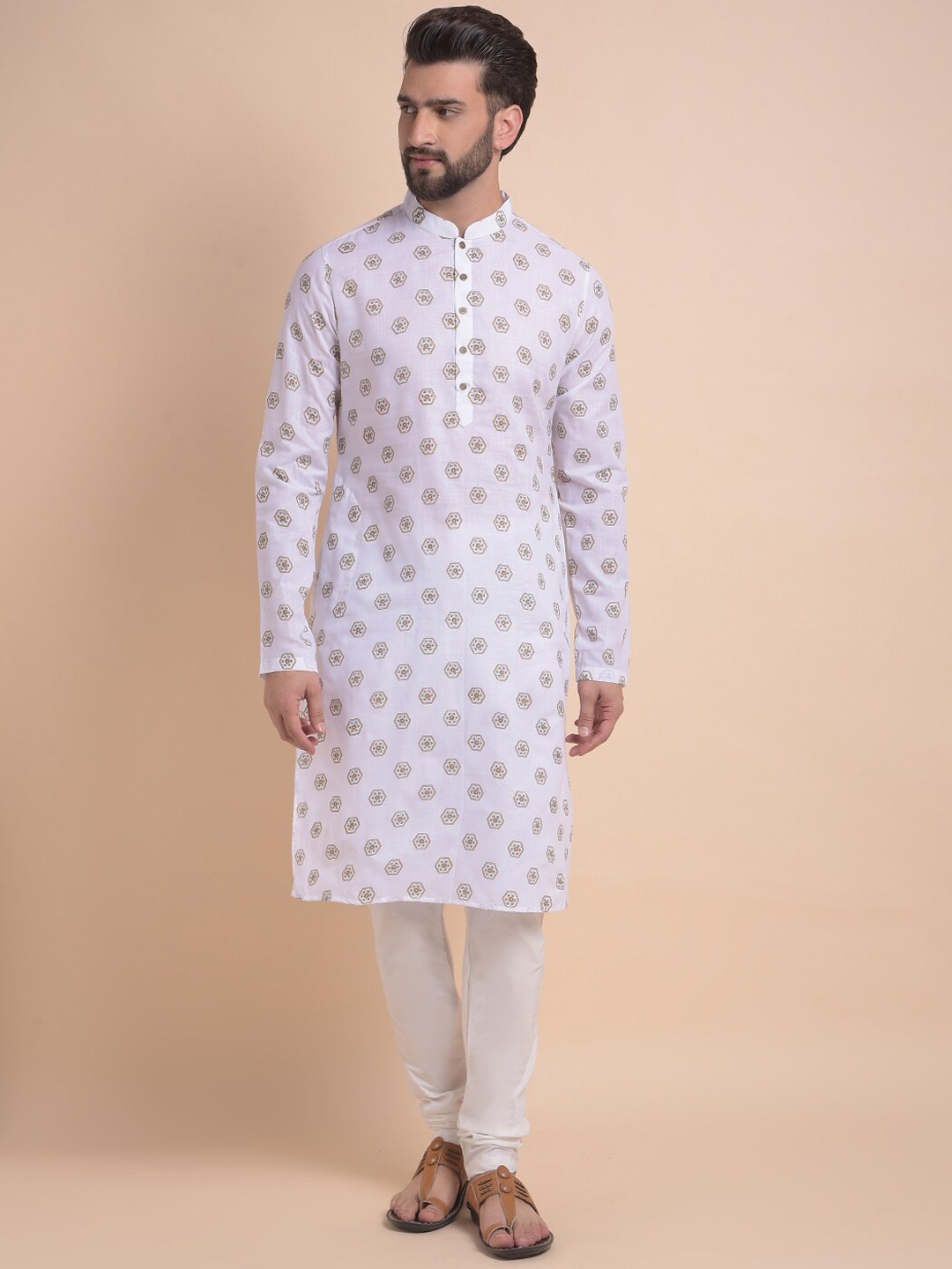 

Anouk White Ethnic Motifs Printed Pure Cotton Straight Kurta with Churidar