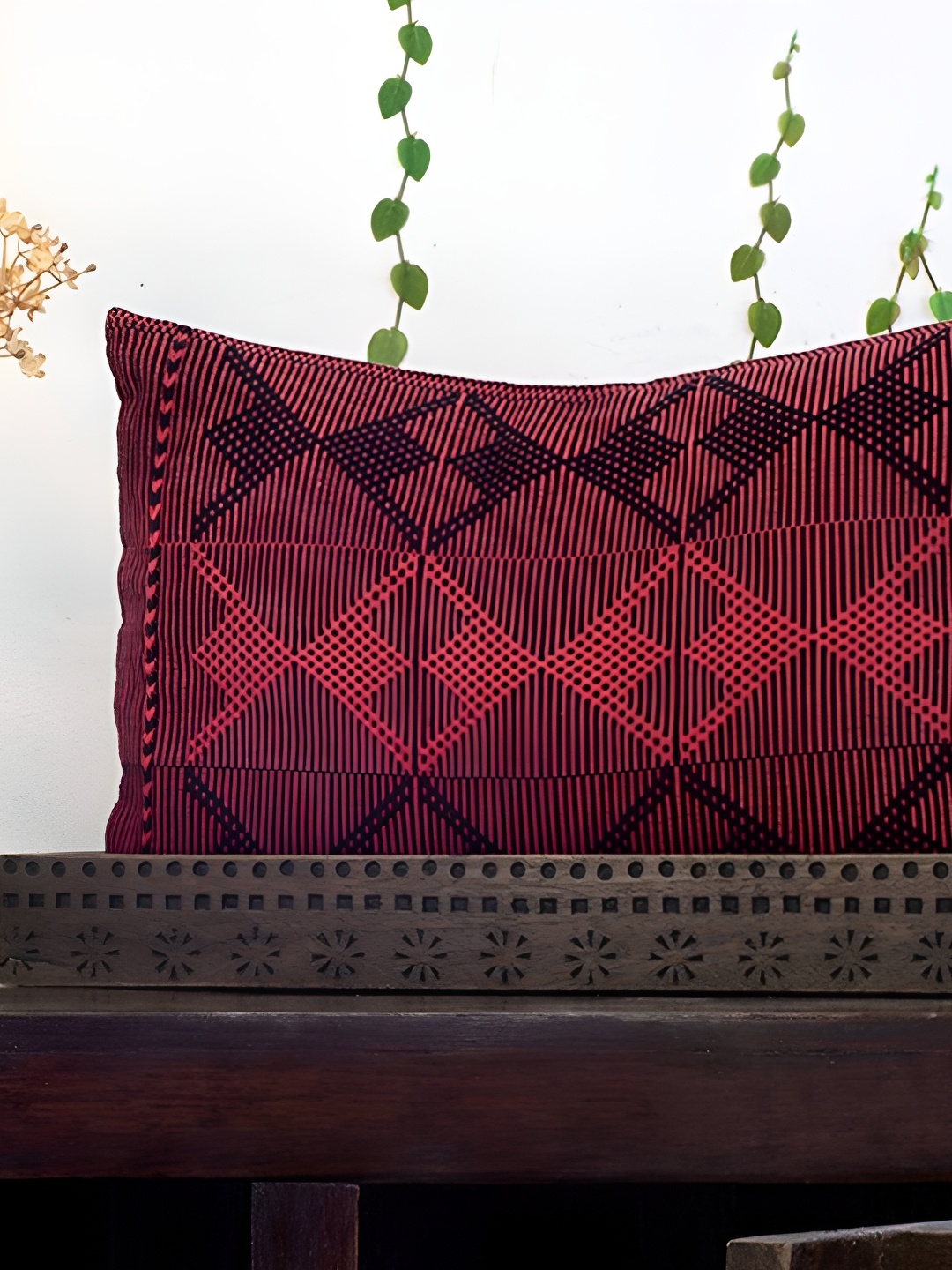 

Peepul Tree Red & Black Geometric Printed Cotton Rectangle Cushion Cover