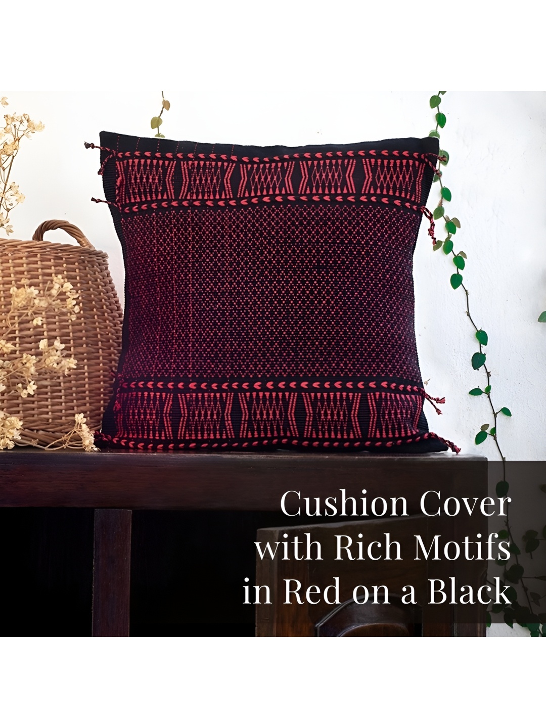 

Peepul Tree Black & Red Geometric Printed Cotton Square Cushion Cover