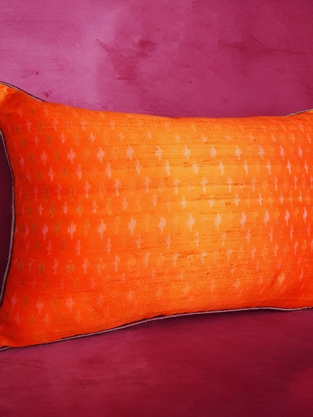

Peepul Tree Orange & Green Geometric Printed Cotton Silk Rectangle Cushion Cover