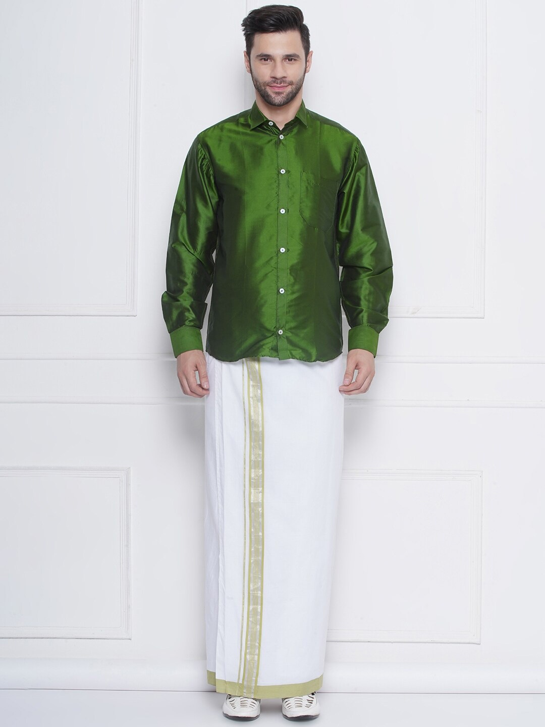 

Sethukrishna Shirt Collar Shirt With Veshti, Olive