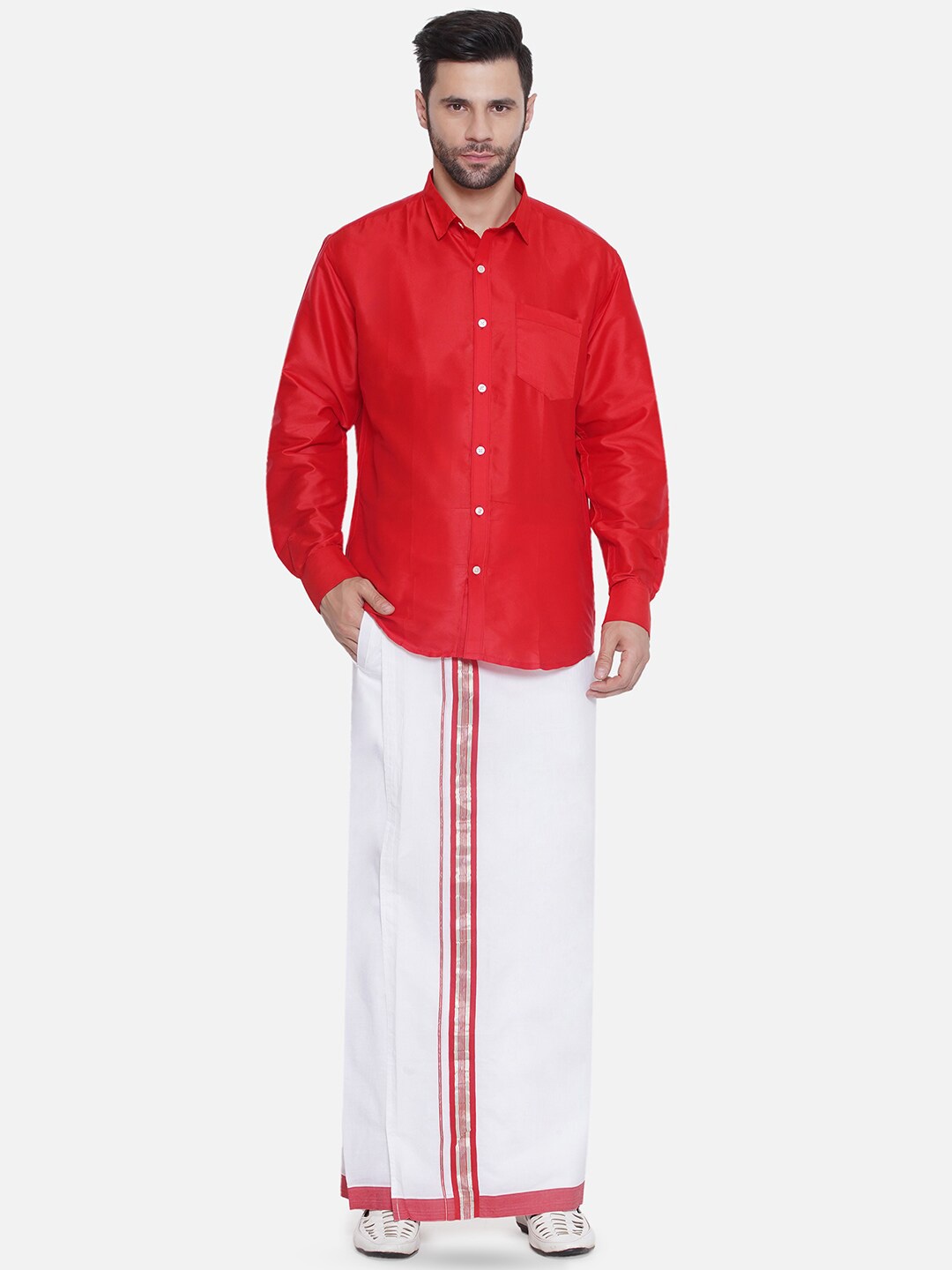 

Sethukrishna Spread Collar Shirt & Dhoti, Red