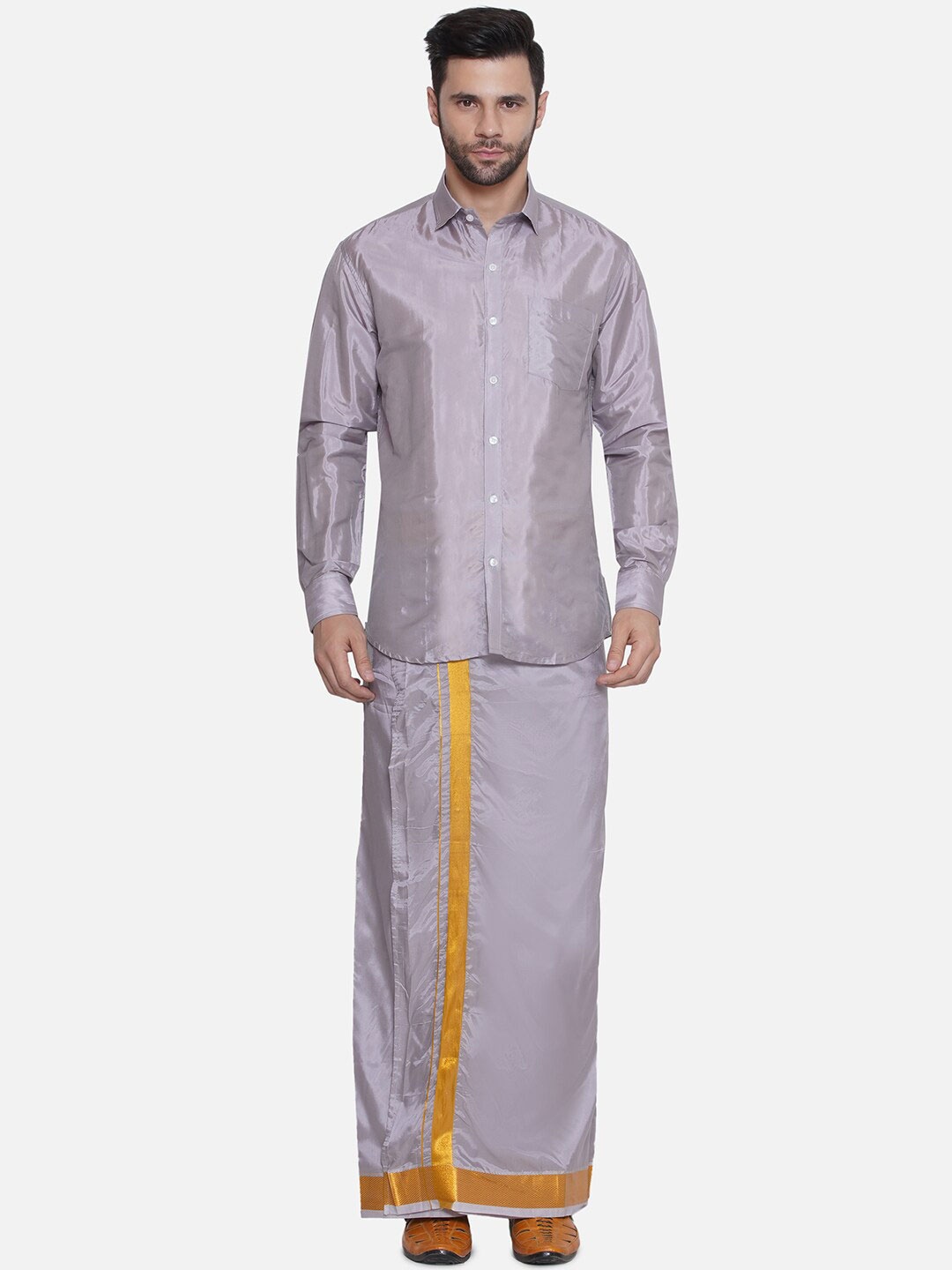 

Sethukrishna Long Sleeves Shirt With Veshti, Grey