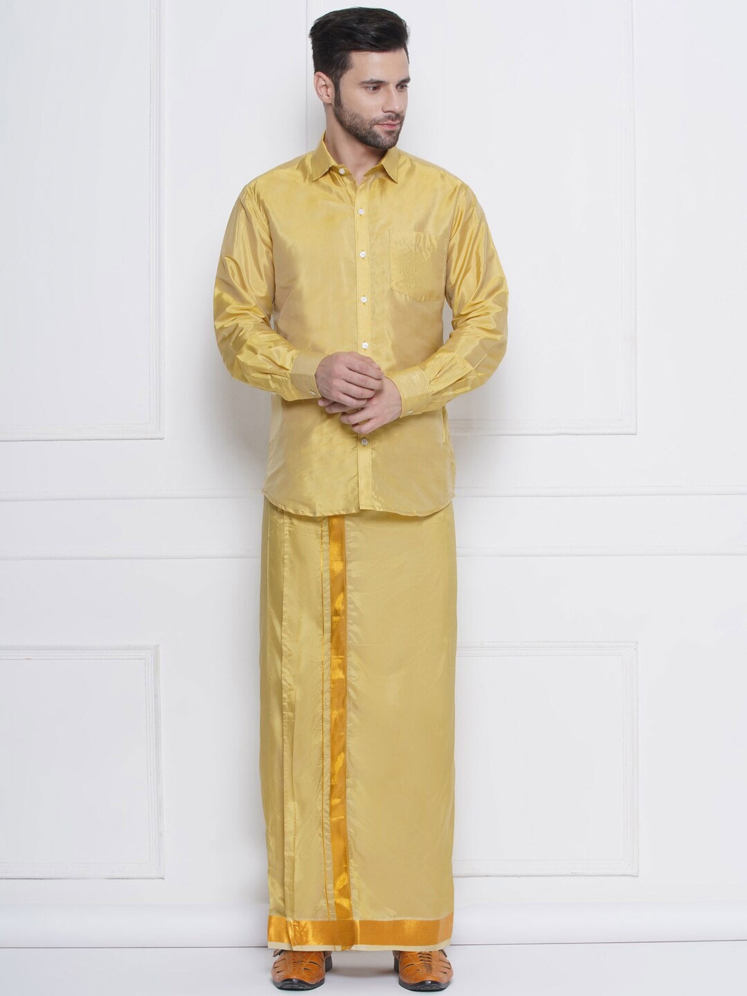 

Sethukrishna Long Sleeves Shirt With Veshti, Mustard