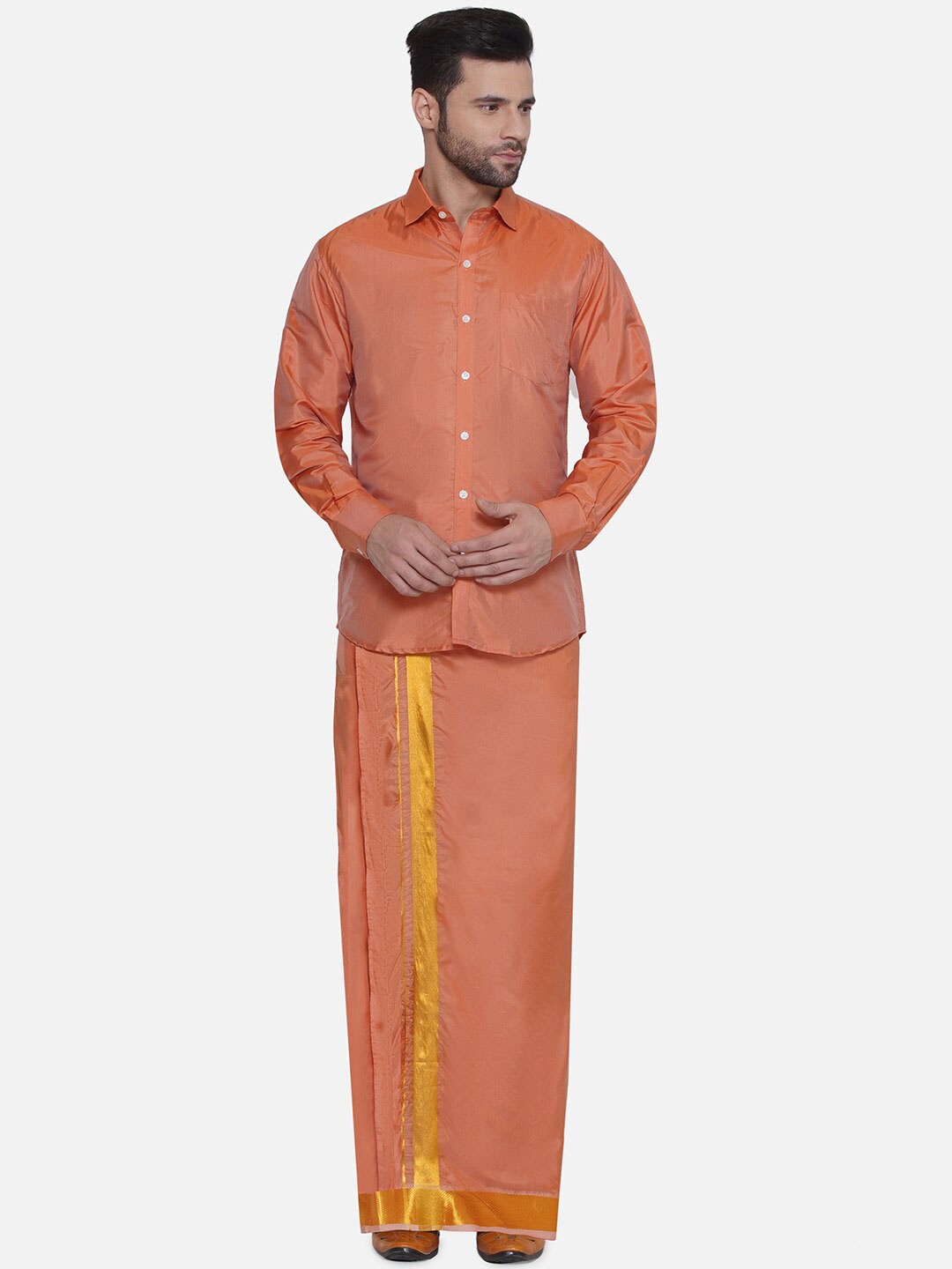 

Sethukrishna Long Sleeves Shirt With Veshti, Peach