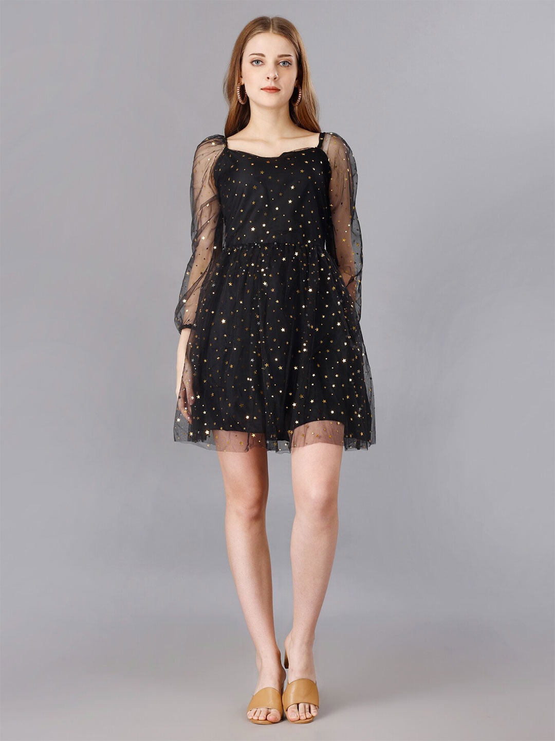 

Sitanjali Embellished Net Fit & Flare Dress, Black