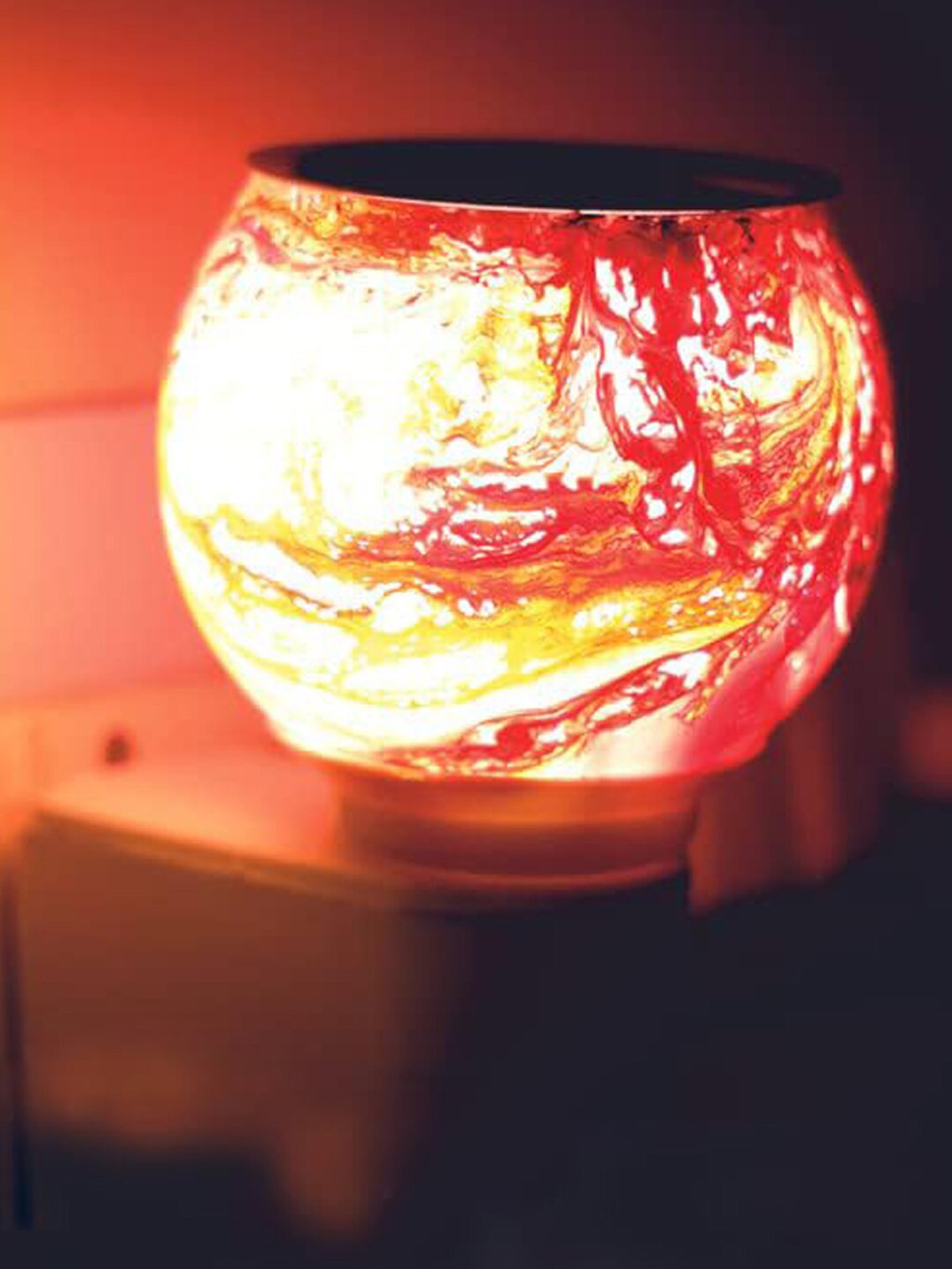

NMII Red & Yellow Printed Glass Kapoor Dani Electrical Abstract Table Lamp