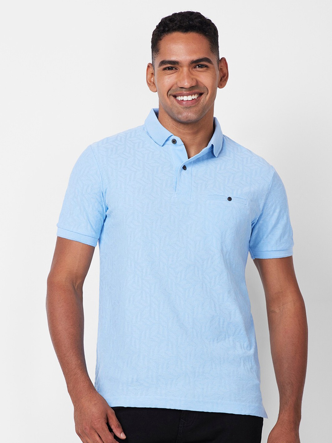 

CELSIUS Self Design Polo Collar Short Sleeves Pockets Regular T-shirt, Blue