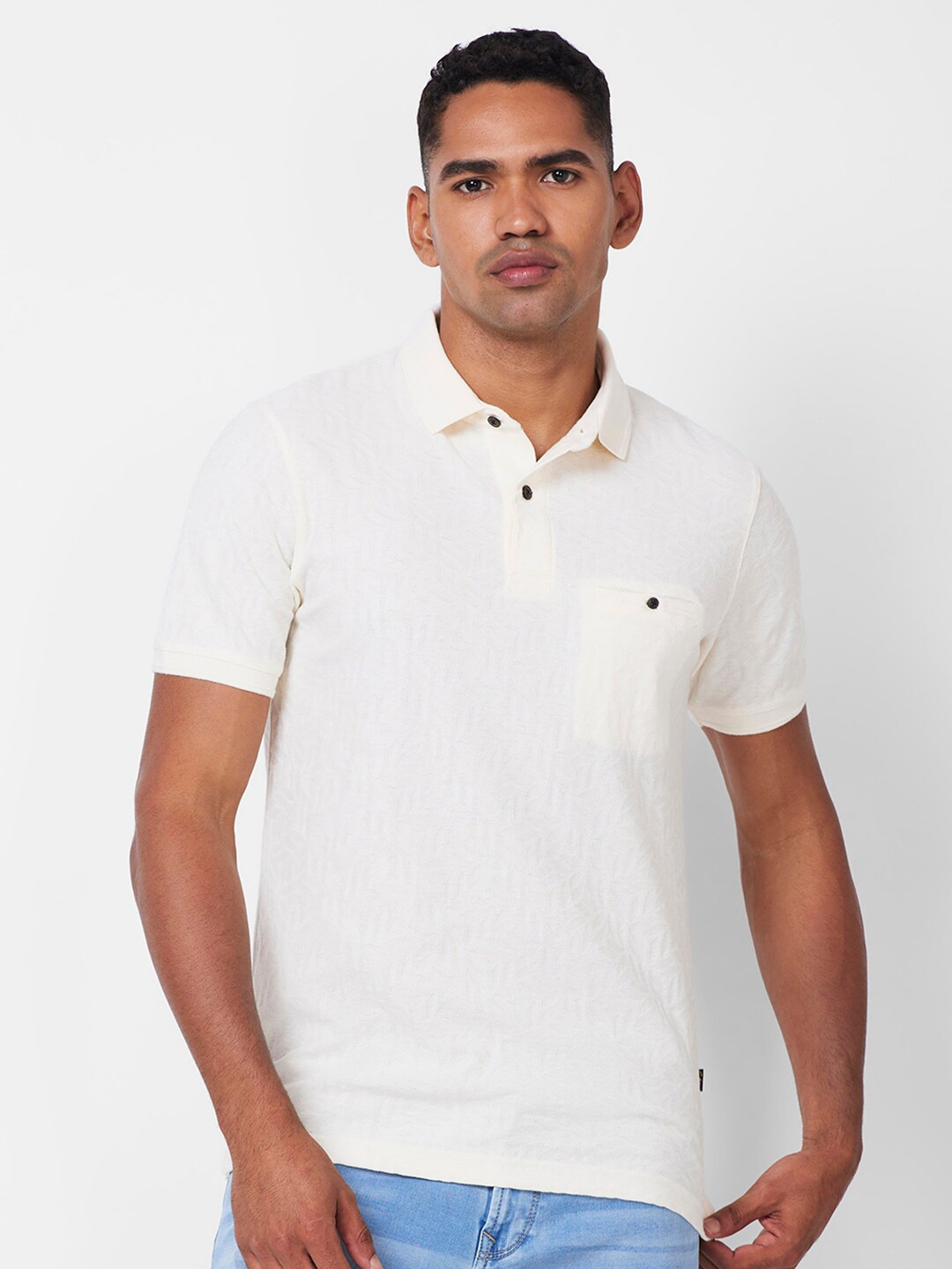 

CELSIUS Polo Collar Cotton T-shirt, Cream