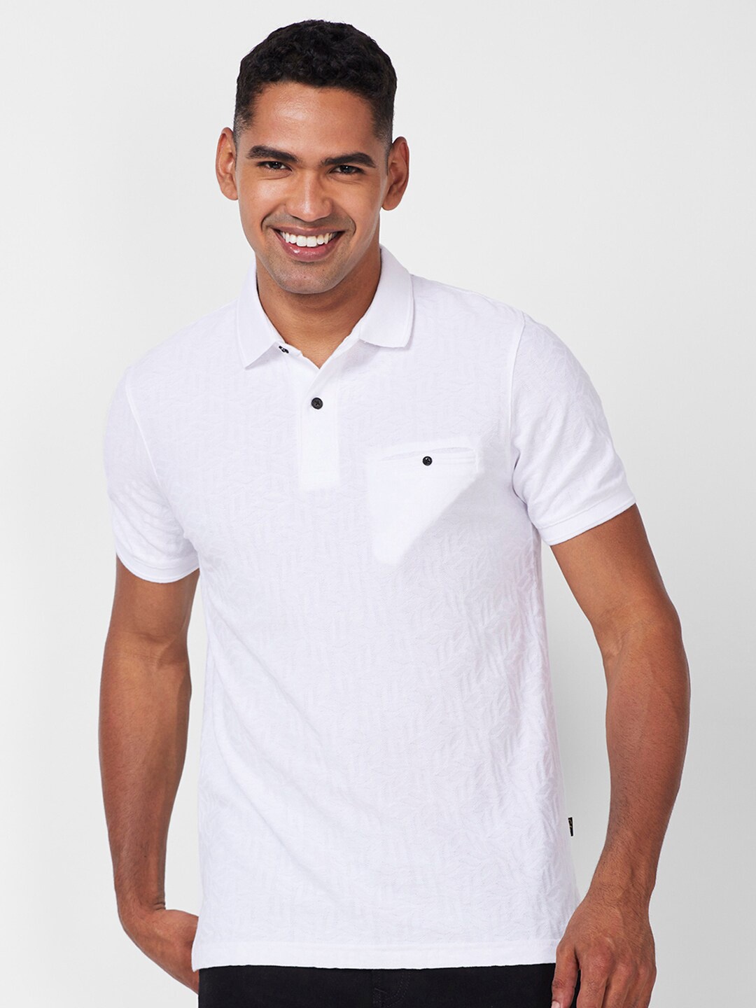 

CELSIUS Self Design Polo Collar Short Sleeves Pockets Regular T-shirt, White