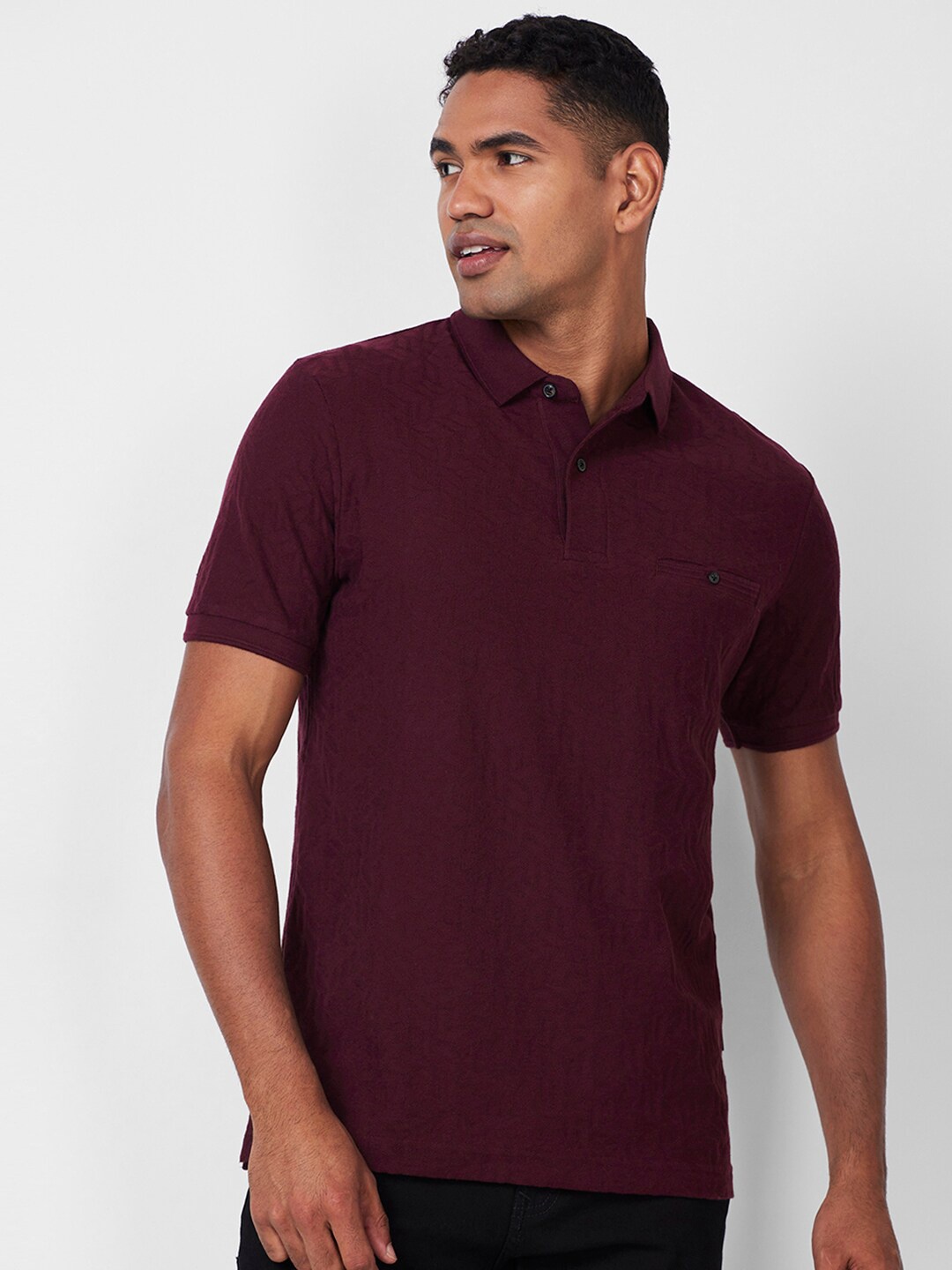 

CELSIUS Self Design Polo Collar Short Sleeves Pockets Regular T-shirt, Maroon