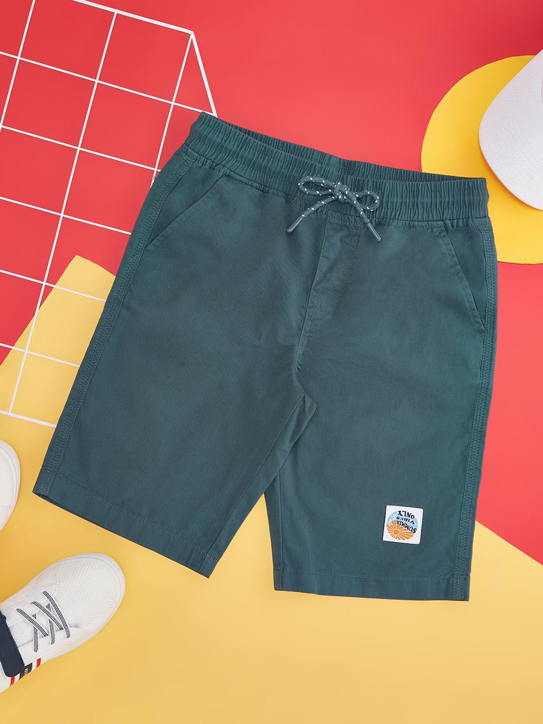 

Pantaloons Junior Boys Mid-Rise Above Knee Pure Cotton Shorts, Green