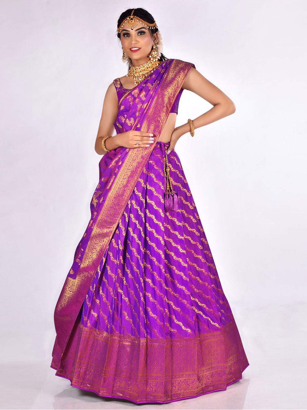 

HALFSAREE STUDIO Semi Stitched Lehenga & Unstitched Blouse With Dupatta, Purple