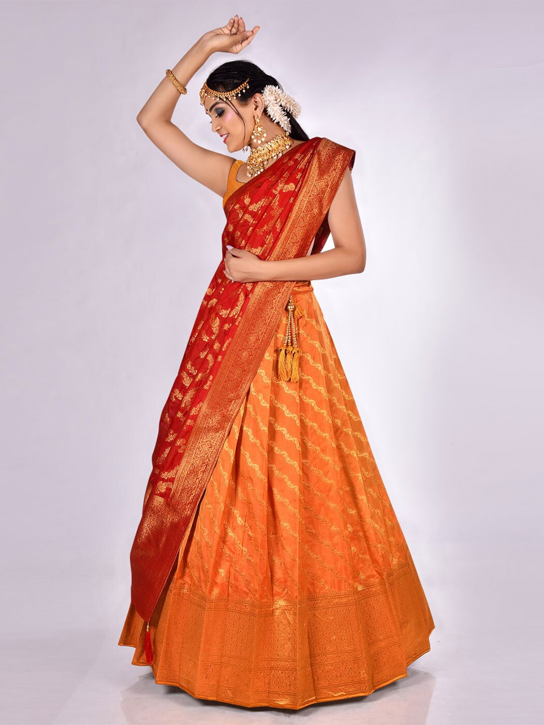 

HALFSAREE STUDIO Woven Design Semi-Stitched Lehenga & Unstitched Blouse With Dupatta, Mustard