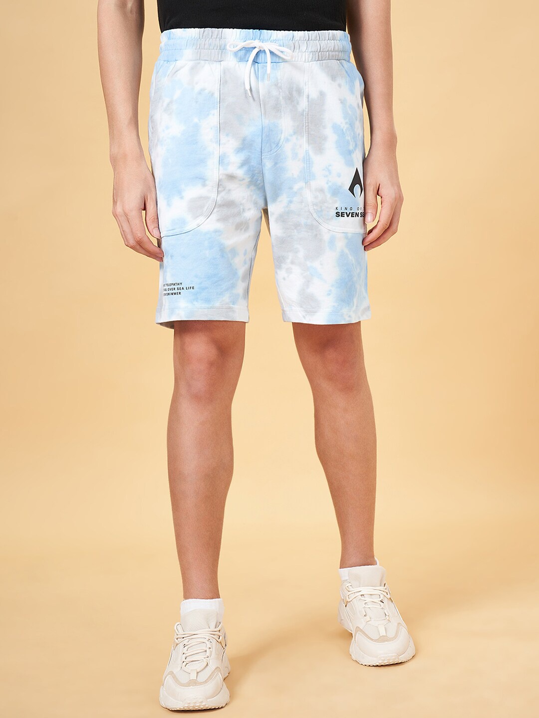 

SF JEANS by Pantaloons Men Abstract Printed Cotton Regular Shorts, Blue