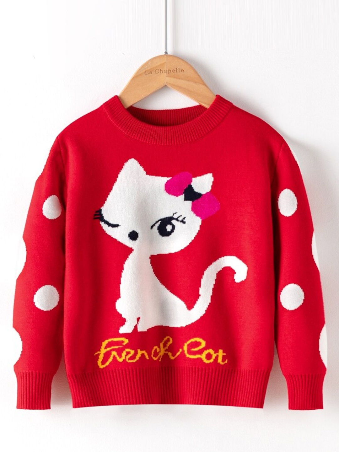 

StyleCast Girls Red & White Graphic Printed Round Neck Pullover Sweater