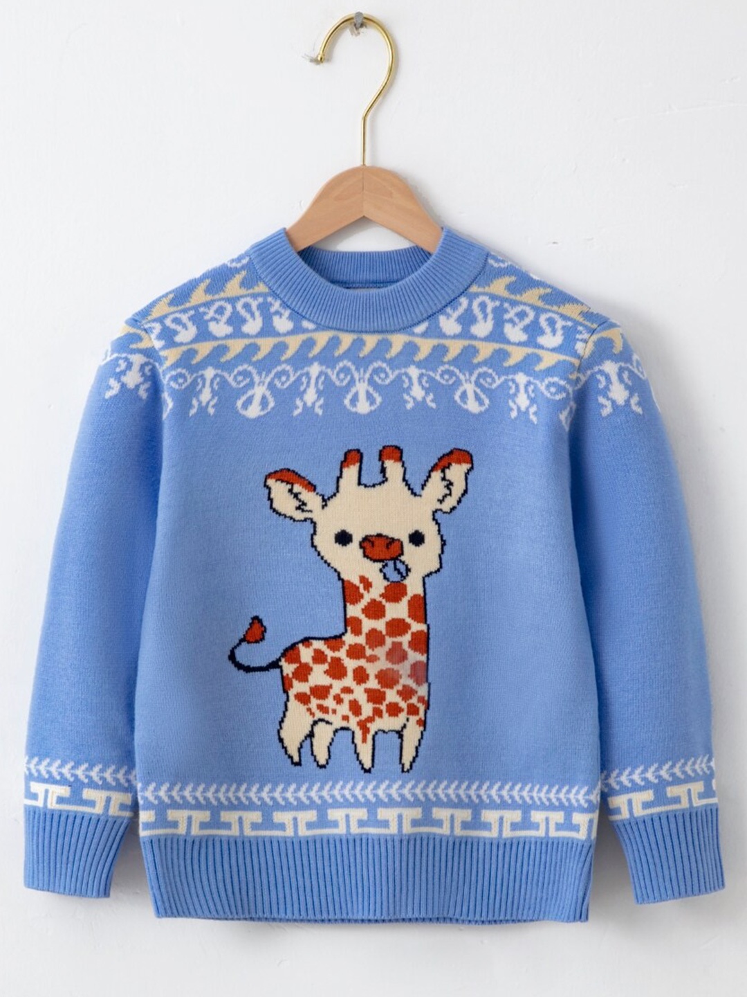 

StyleCast Boys Blue & Beige Graphic Printed Round Neck Pullover Sweater