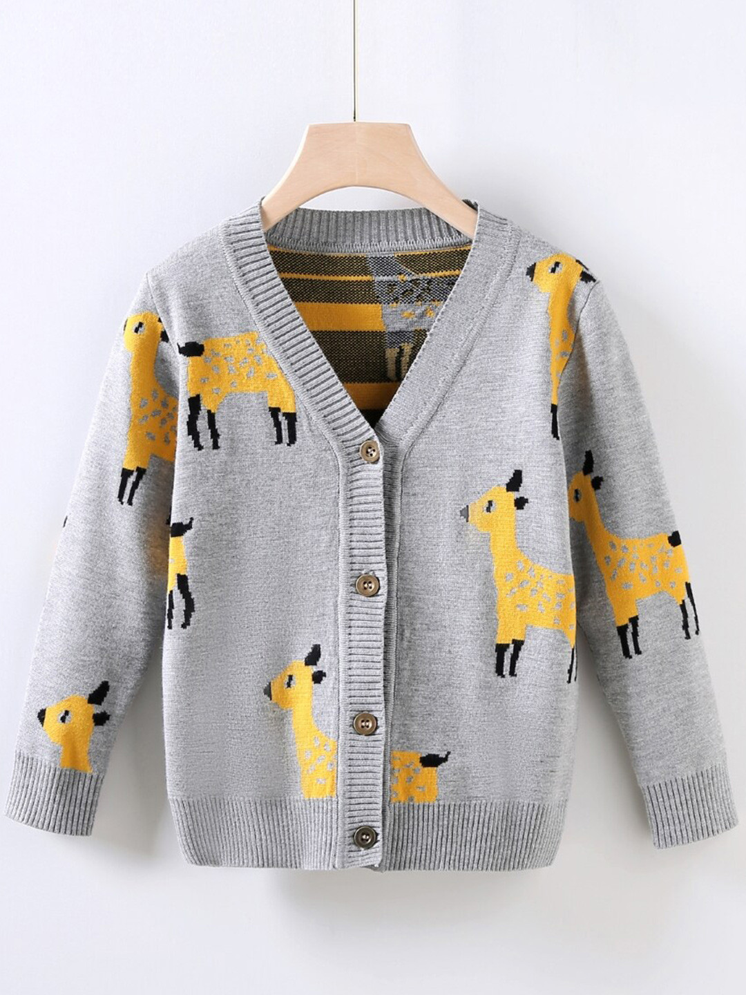 

StyleCast Girls Grey Graphic Printed V-Neck Long Sleeves Cardigan Sweater