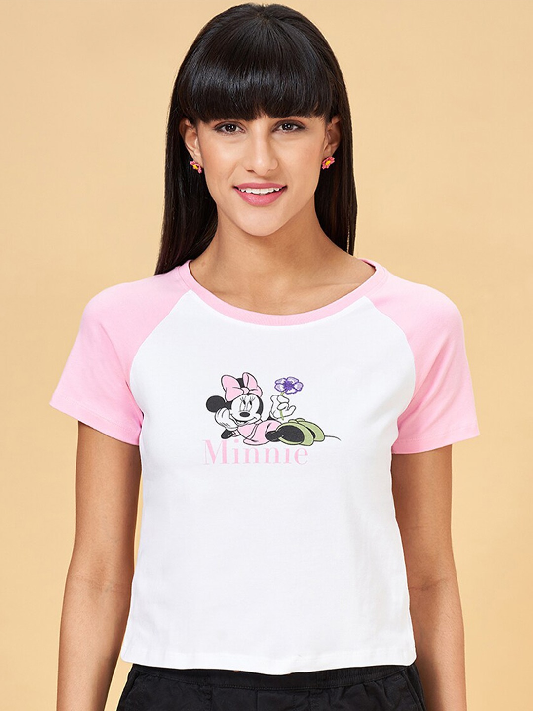 

Honey by Pantaloons Minnie Mouse Printed Raglan Sleeves T-shirt, Off white