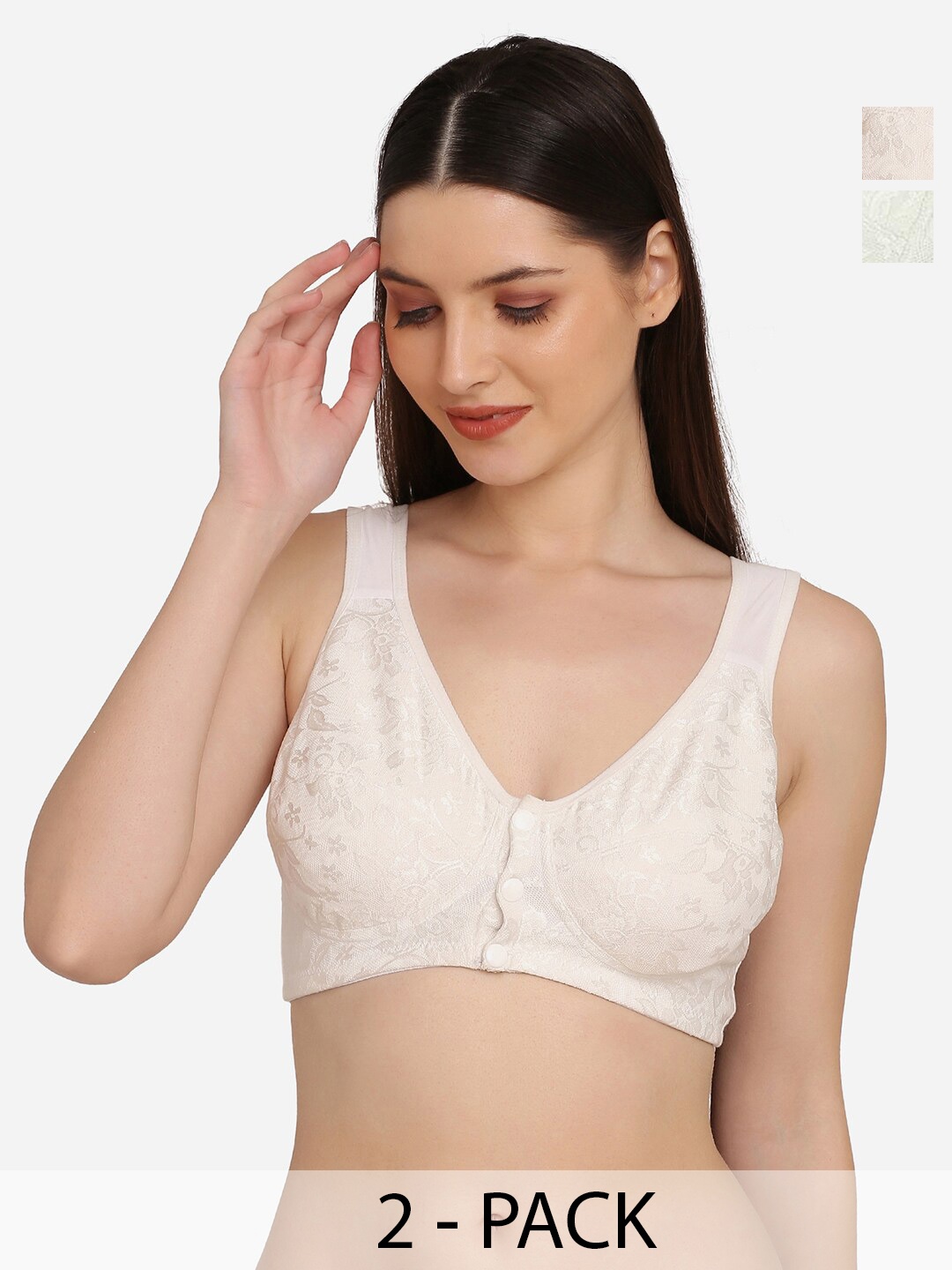 

Curvy Love Pack Of 2 Self Design Non Wired Non Padded Anti Microbial Cotton Maternity Bra, White