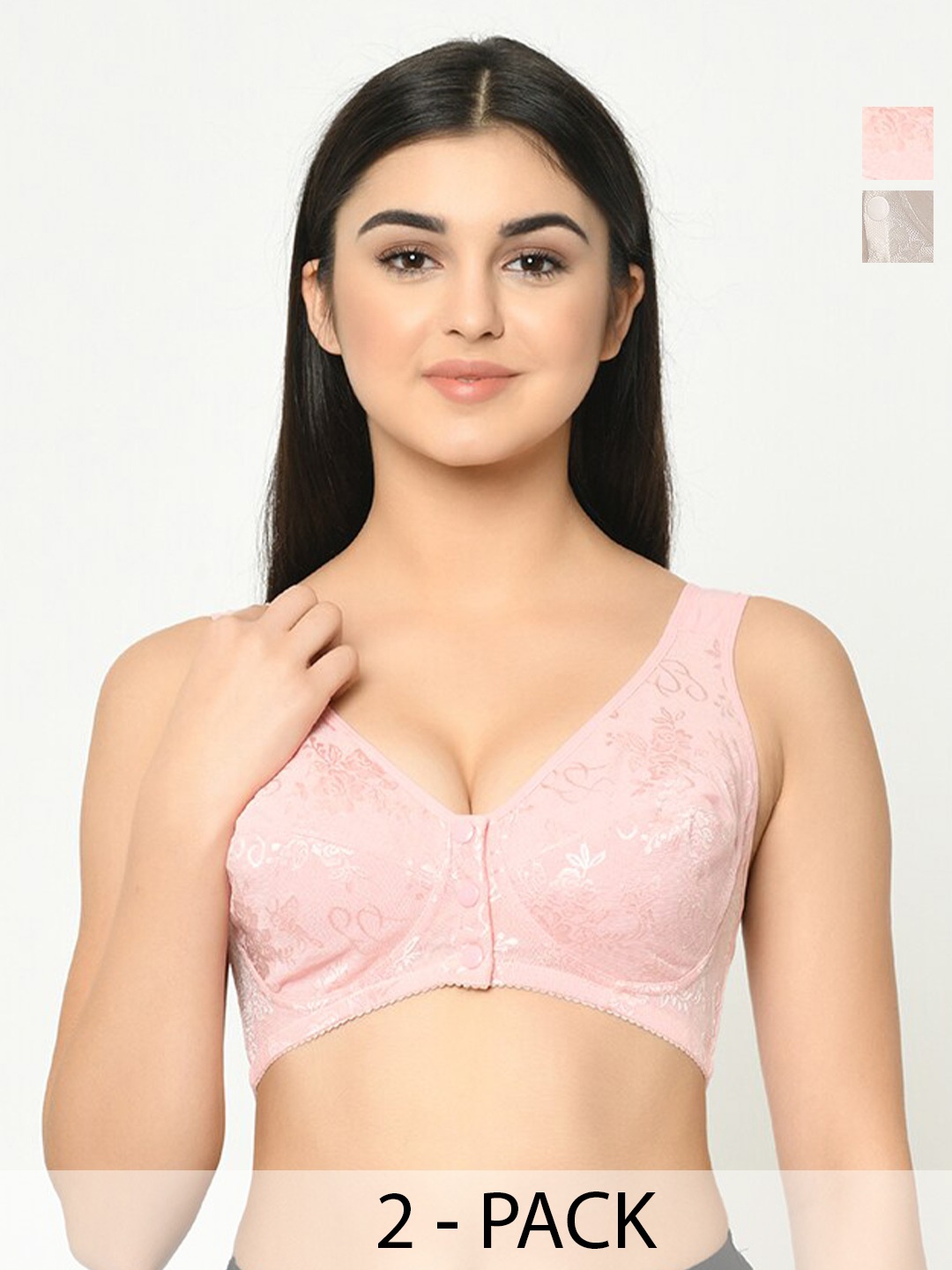 

Curvy Love Pack Of 2 Self Design Non Wired Non Padded Anti Microbial Cotton Maternity Bra, Pink