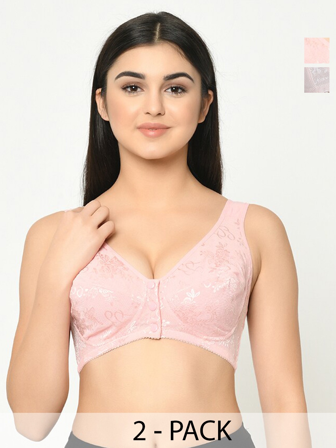 

Curvy Love Pack Of 2 Self Design Non Wired Non Padded Anti Microbial Cotton Maternity Bra, Pink