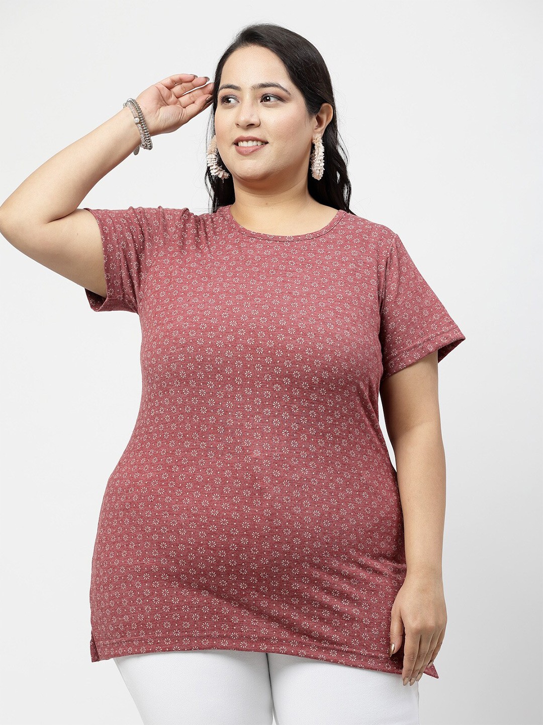 

plusS Plus Size Floral Printed Cotton T-shirt, Pink