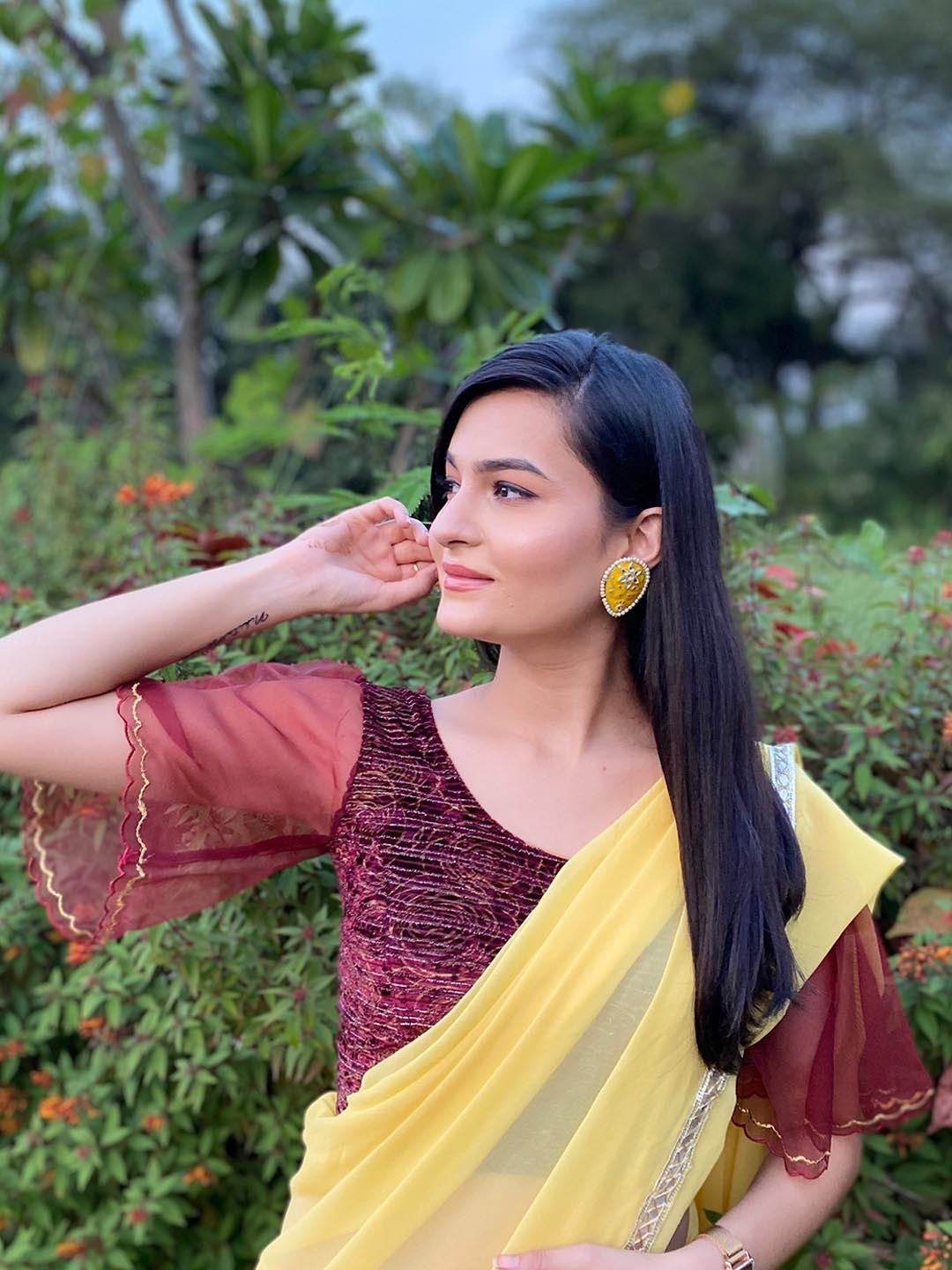 

Bindigasm's Advi Embellished Bell Sleeves Stretchable Velvet Saree Blouse, Maroon