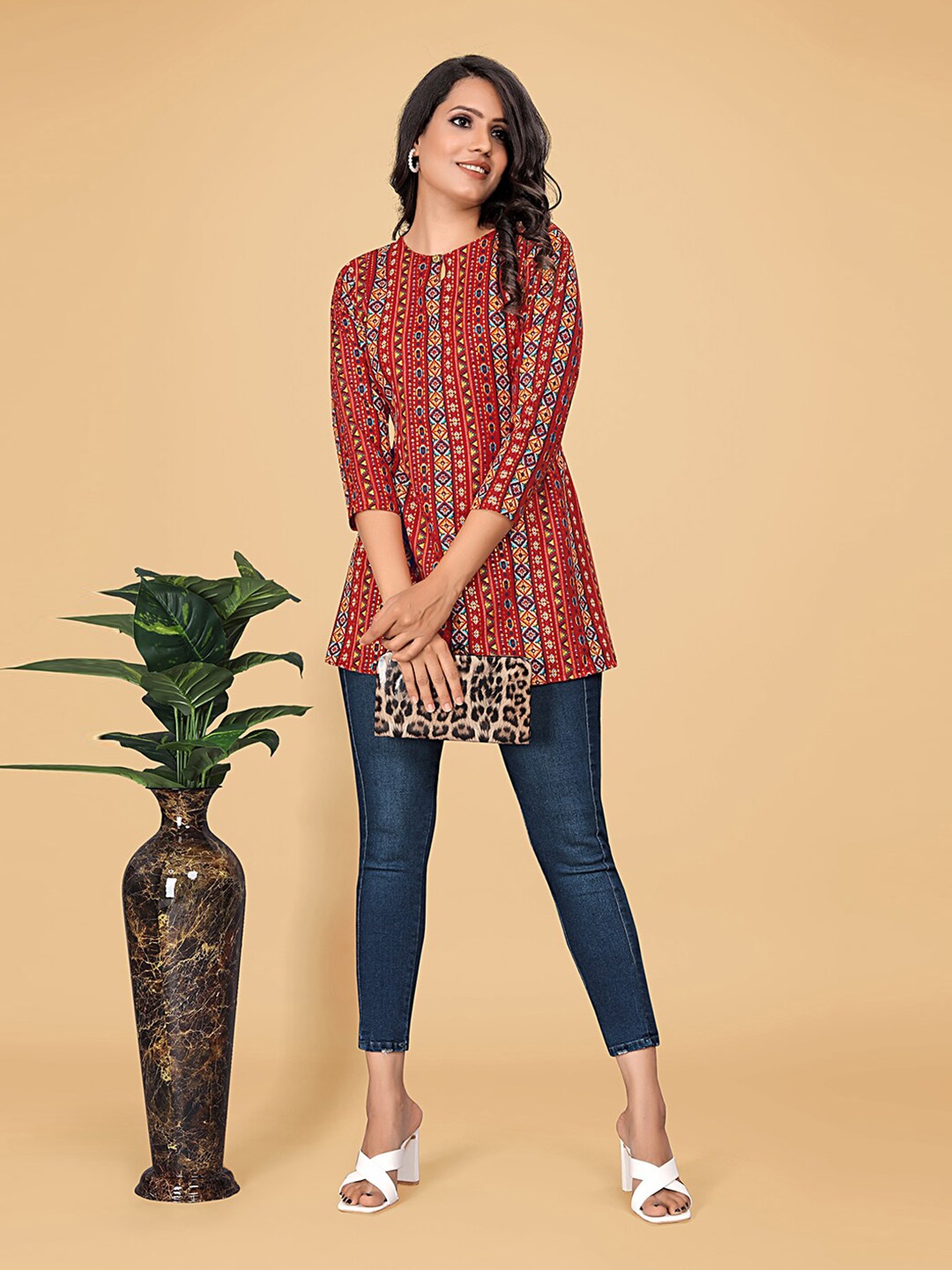 

BAESD Floral Printed Cotton Tunics, Maroon