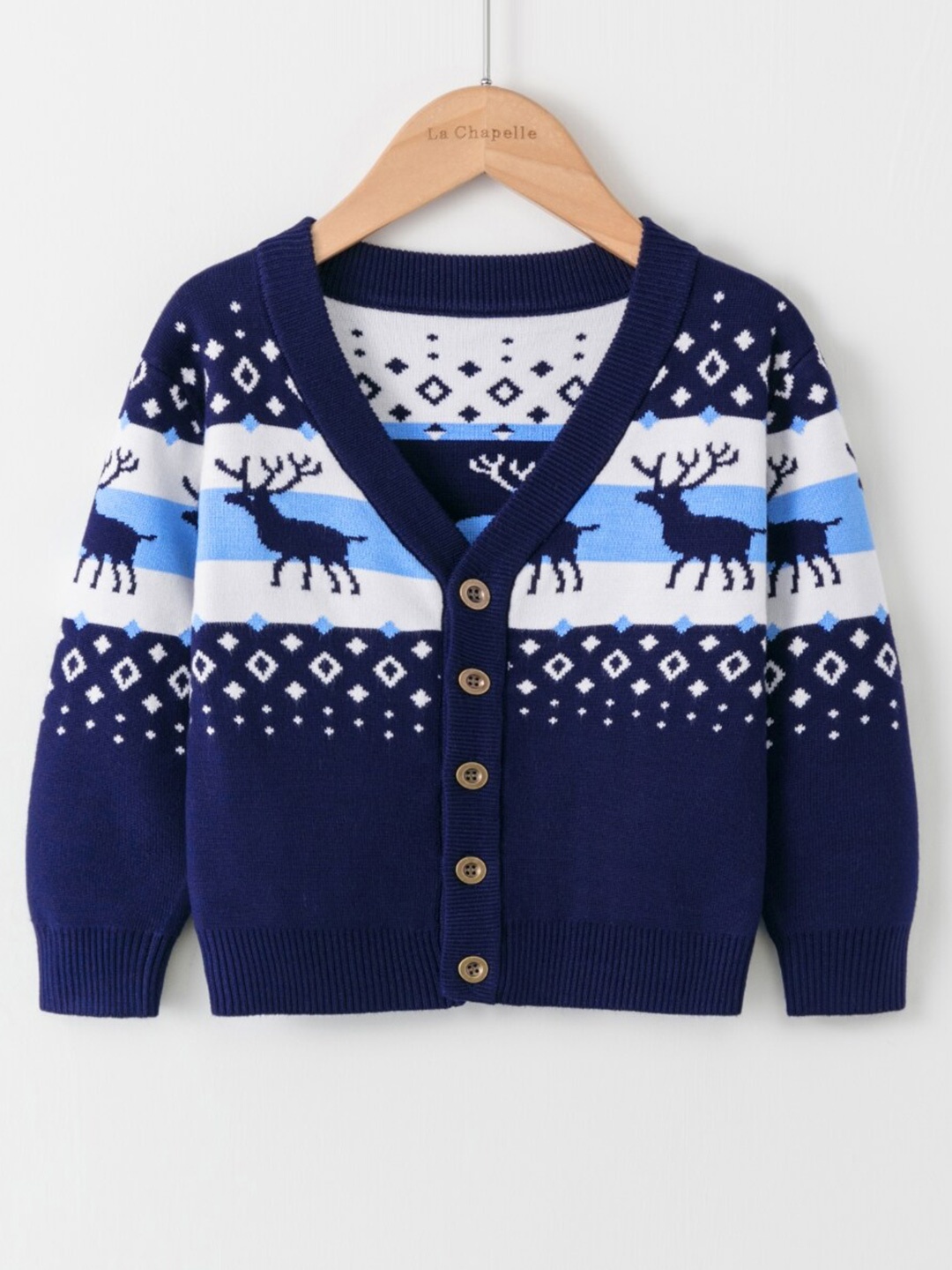 

StyleCast Boys Navy Blue Graphic Self Design Cardigan