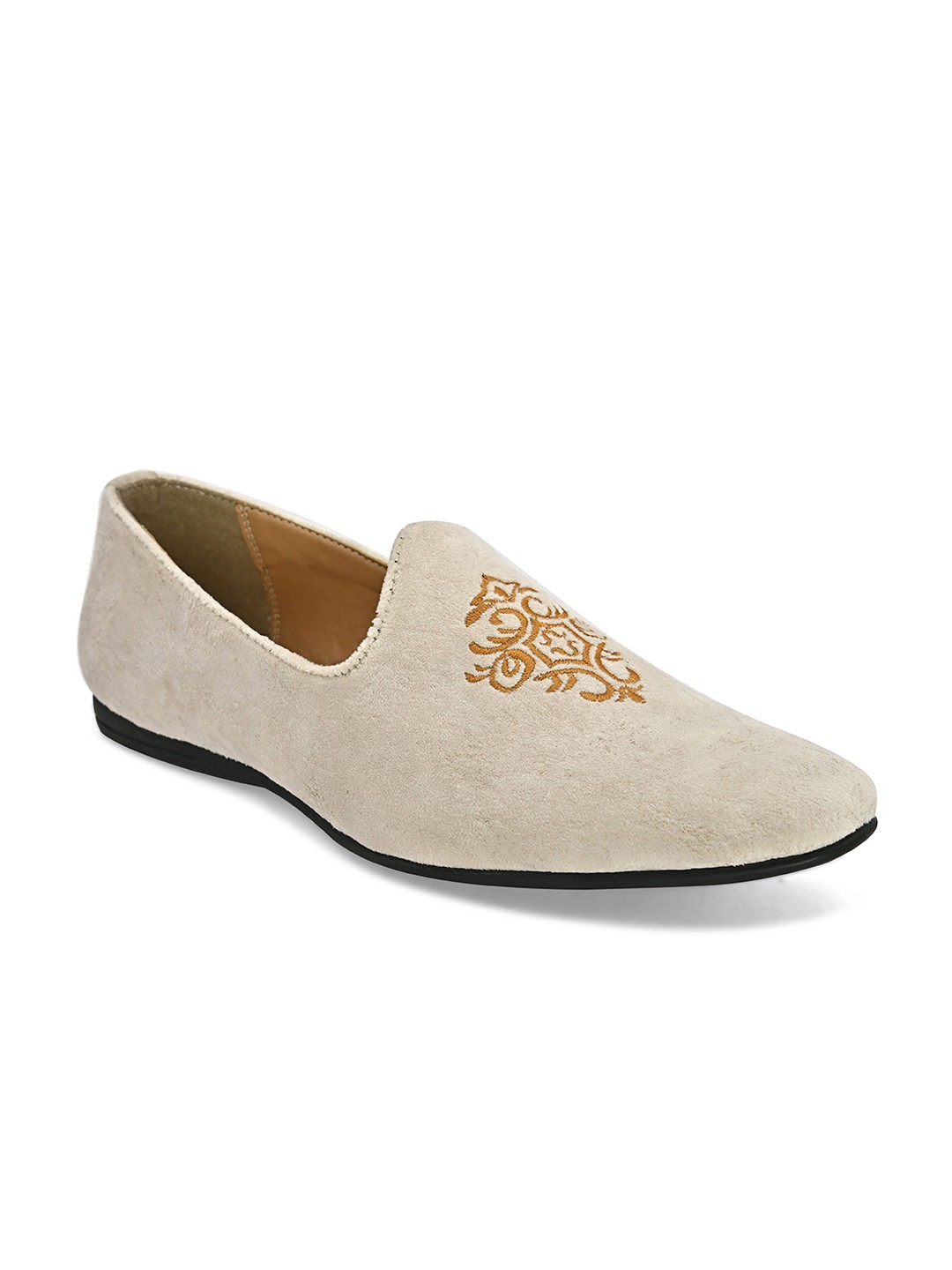 

San Frissco Men Textured Leather Mojaris, Beige