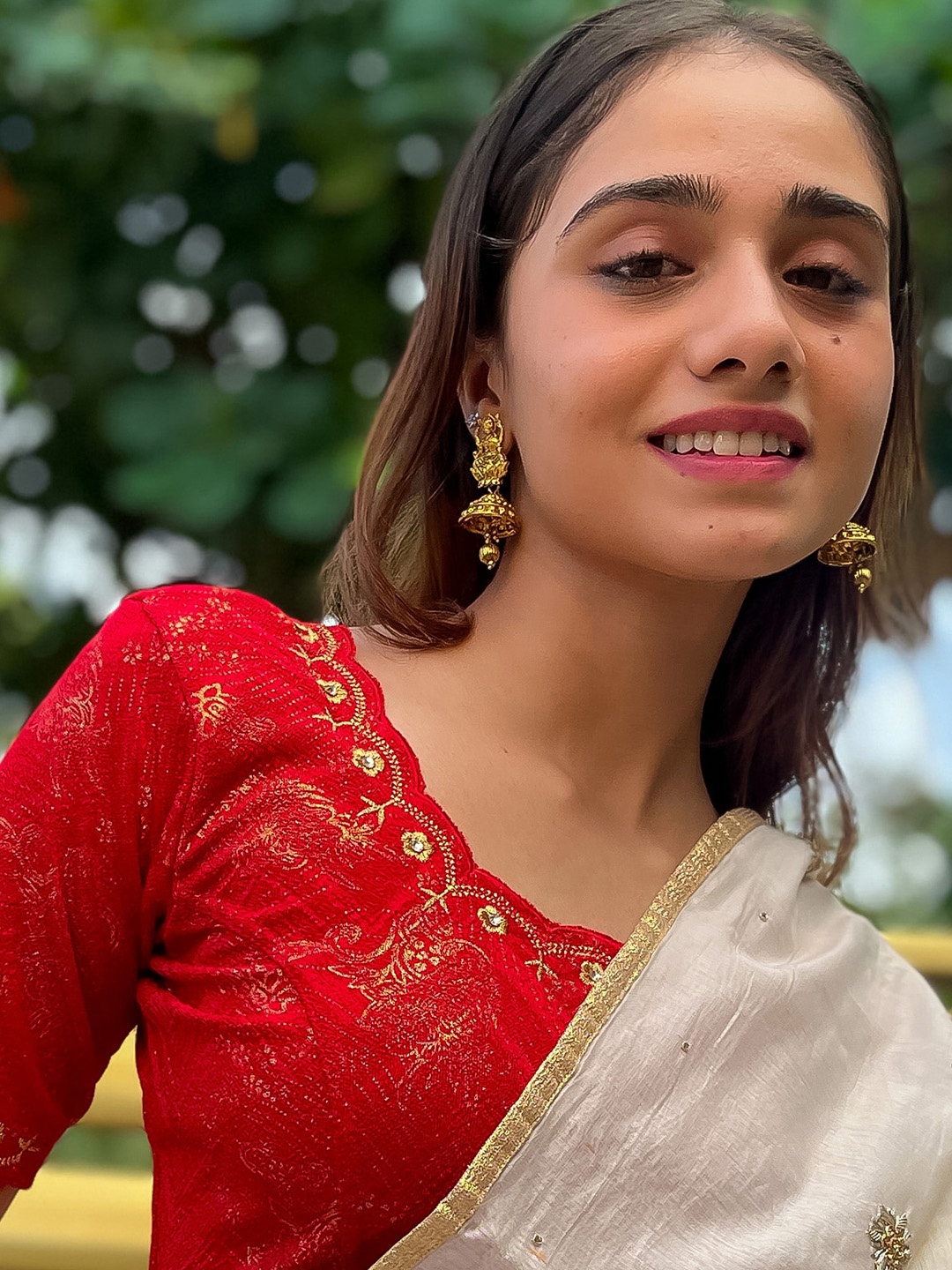 

Bindigasm's Advi Embroidered Stretchable Jacquard Saree Blouse, Red