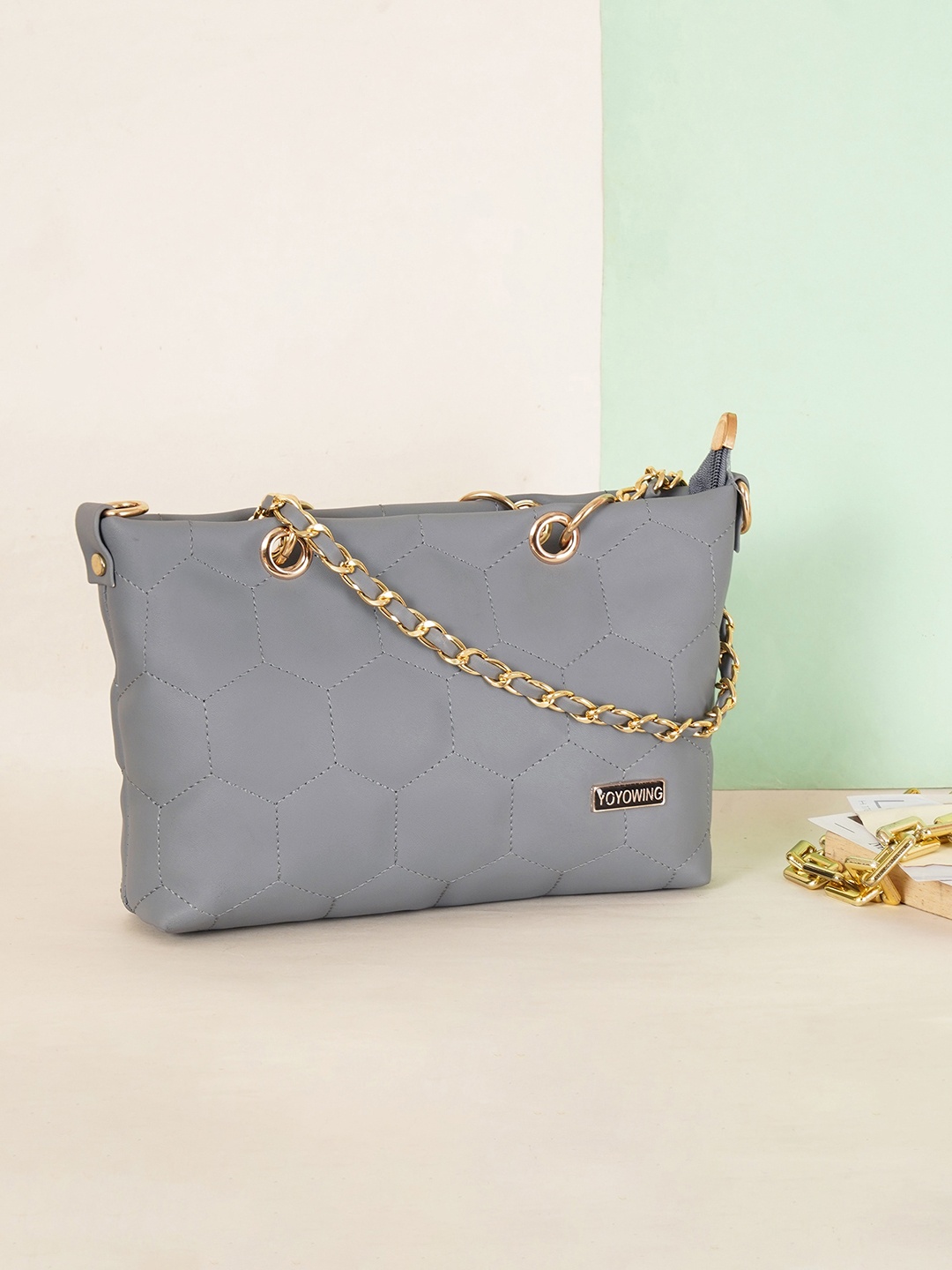 

YOYOWING Embellished Structured Handheld Bag, Grey