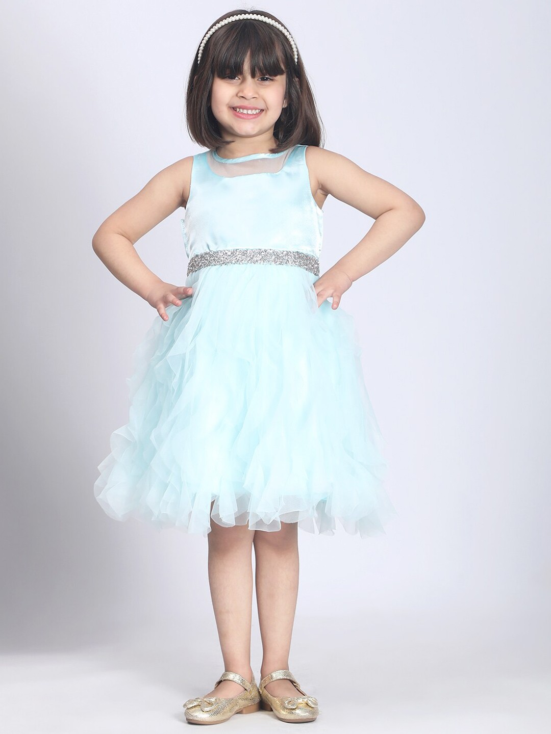 

Toy Balloon kids Girls Round Neck Sequined Tulle Balloon Dress, Blue