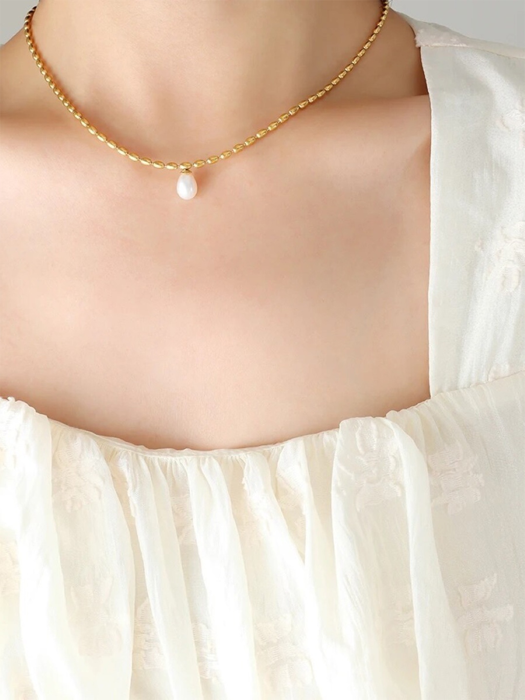 

EL REGALO Pearl Beaded Minimal Necklace, Gold