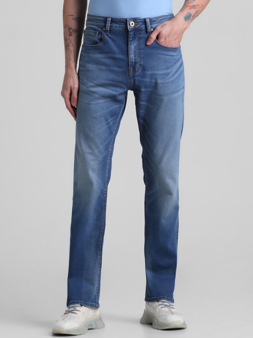 

Jack & Jones Men Straight Fit High-Rise Heavy Fade Stretchable Jeans, Blue