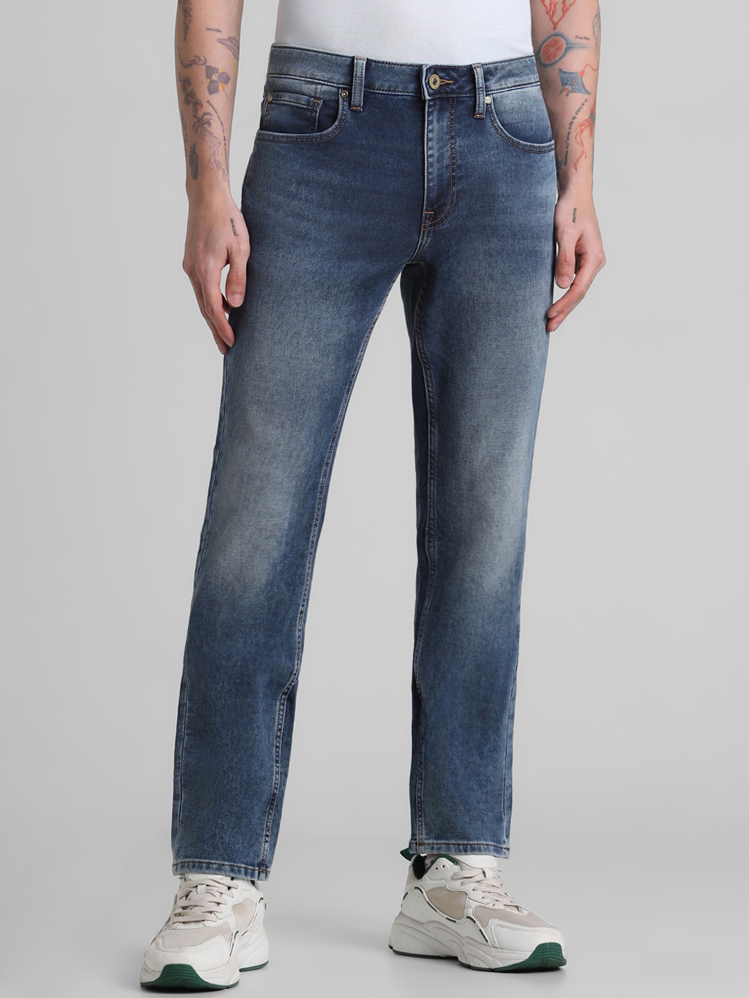 

Jack & Jones Men Clark Heavy Fade Whiskers & Chevrons Stretchable Jeans, Blue