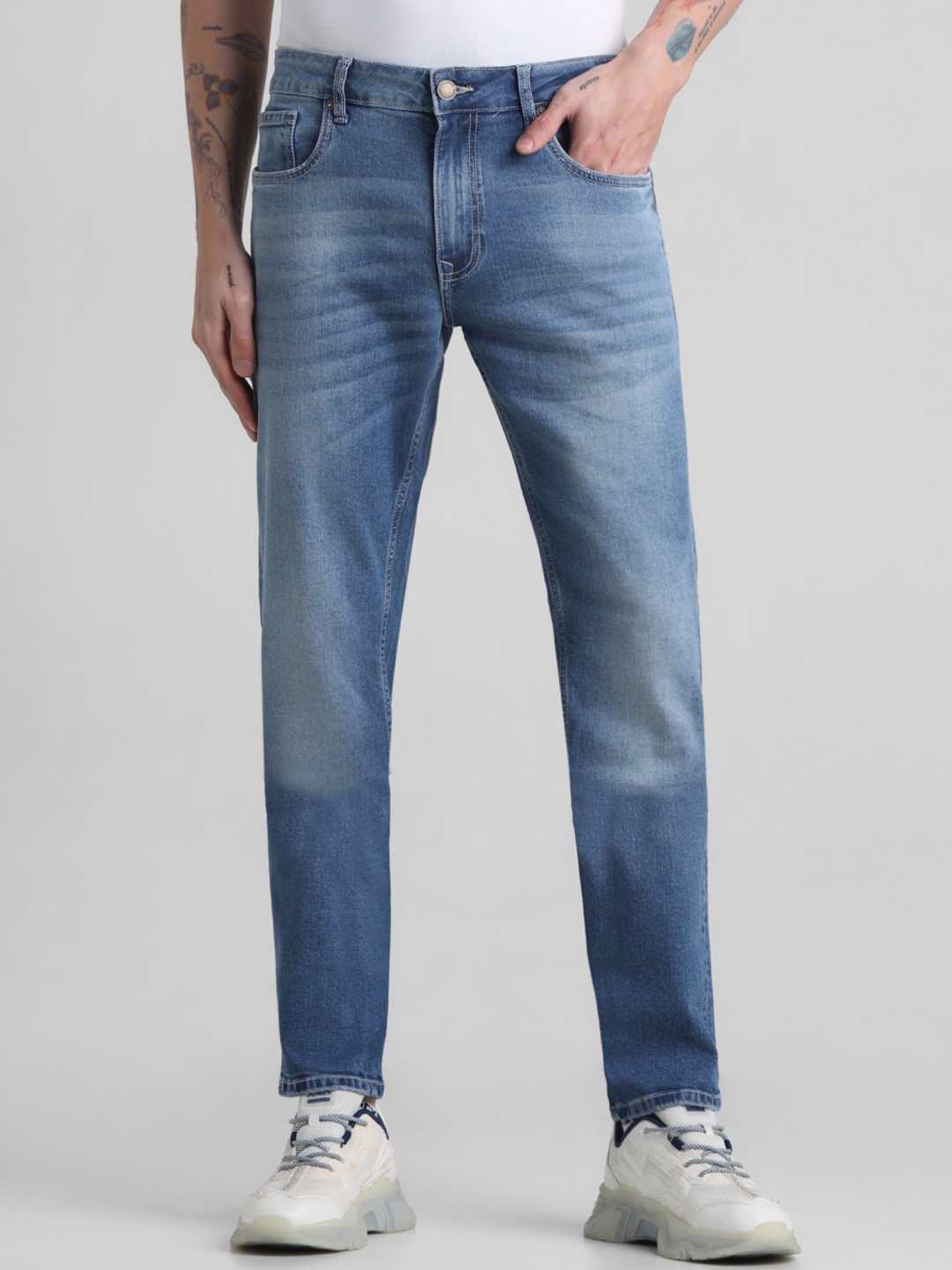 

Jack & Jones Men Ben Skinny Fit Low-Rise Heavy Fade Stretchable Jeans, Blue