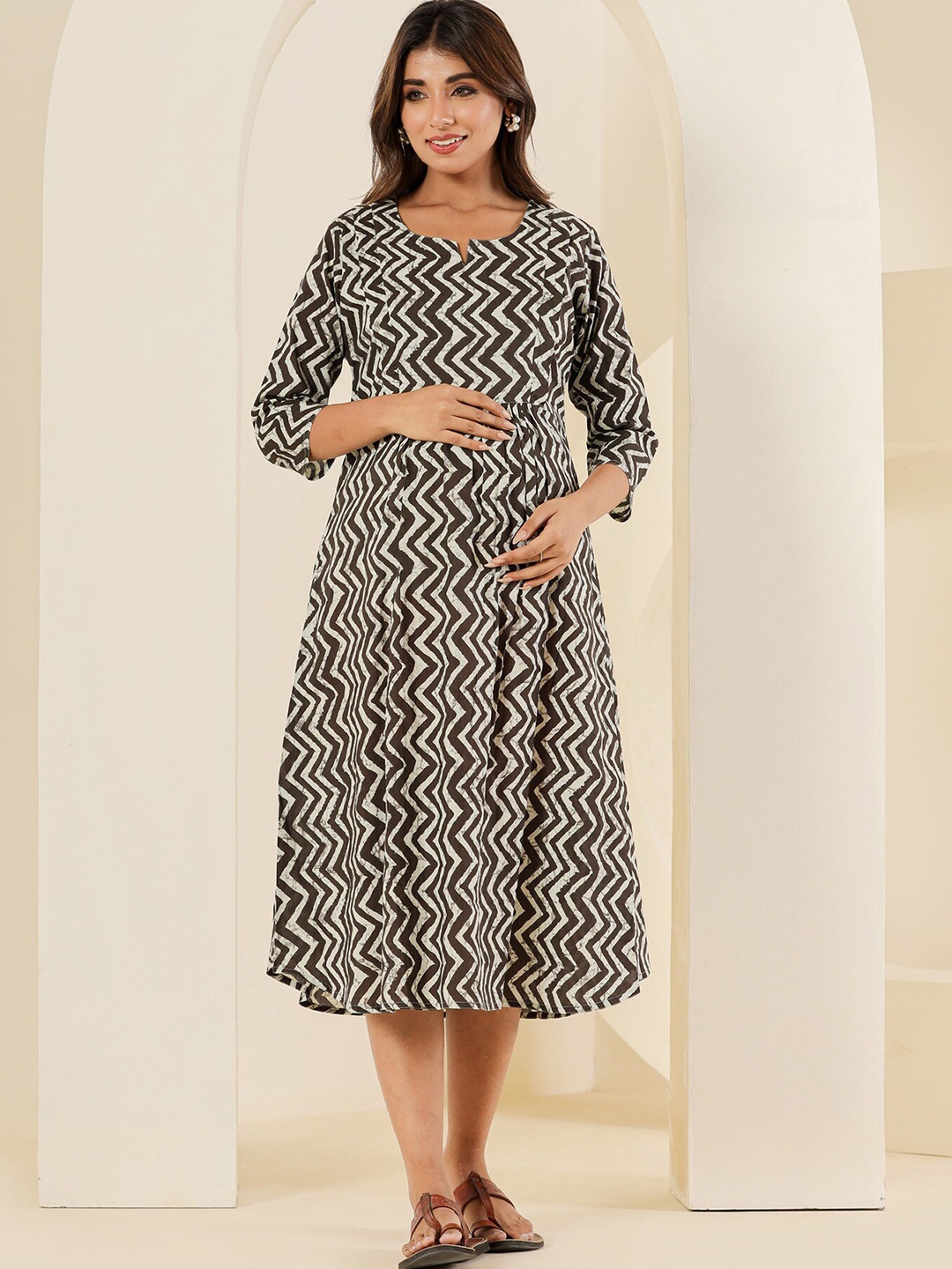 

LALI JAIPUR Printed Cotton Maternity A-Line Midi Dress, Black