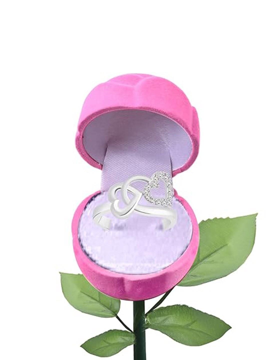 

Vighnaharta Rhodium-Plated CZ-Studded Finger Ring With Rose Box, Silver