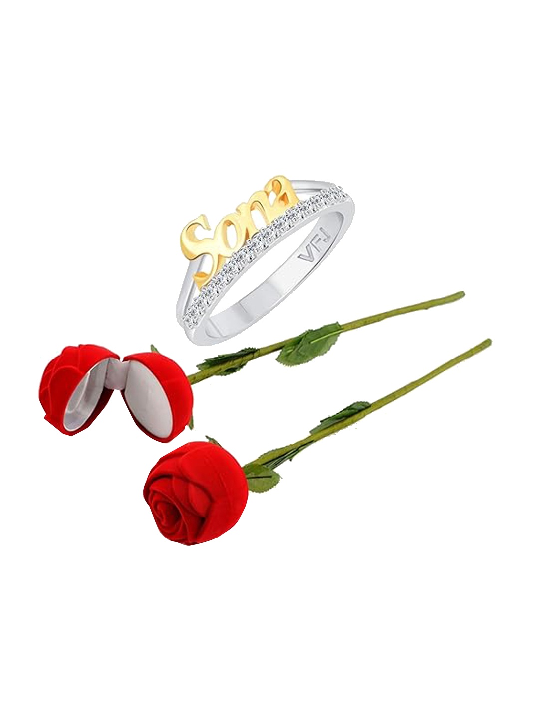 

Vighnaharta Rhodium-Plated CZ-Studded Finger Ring With Rose Box, Silver