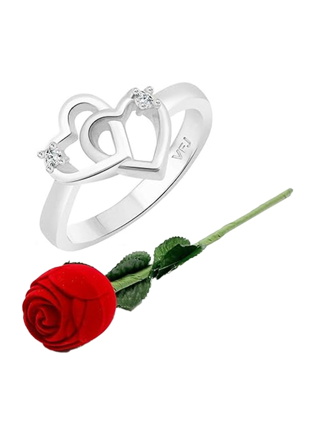 

Vighnaharta Rhodium-Plated CZ-Studded Finger Ring With Rose Box, Silver