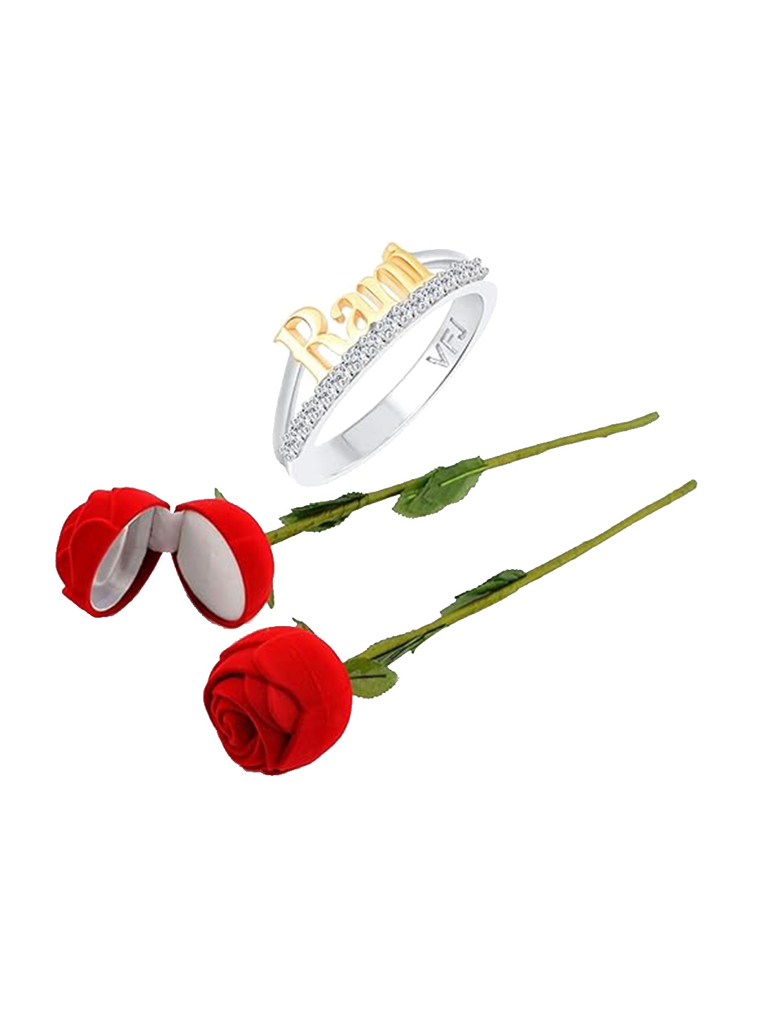 

Vighnaharta Rhodium-Plated CZ-Studded Finger Ring With Rose Box, Silver